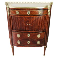 18th Century Curved Front Cabinet Stamped AVRIL in Rosewood and White Marble Top