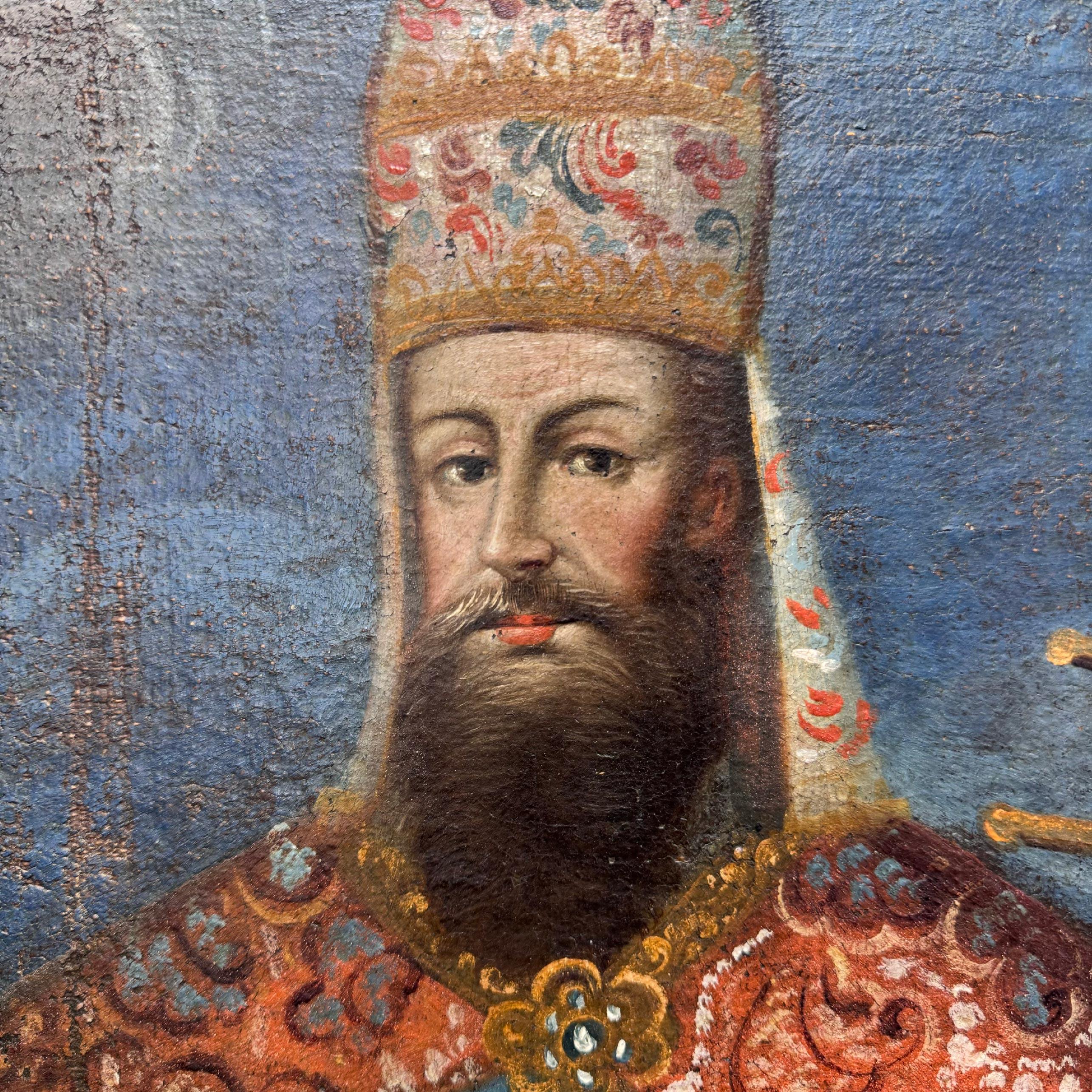 Péruvien Huile sur toile de l'école de Cusco du 18ème siècle, Pope Gregory XIII en vente