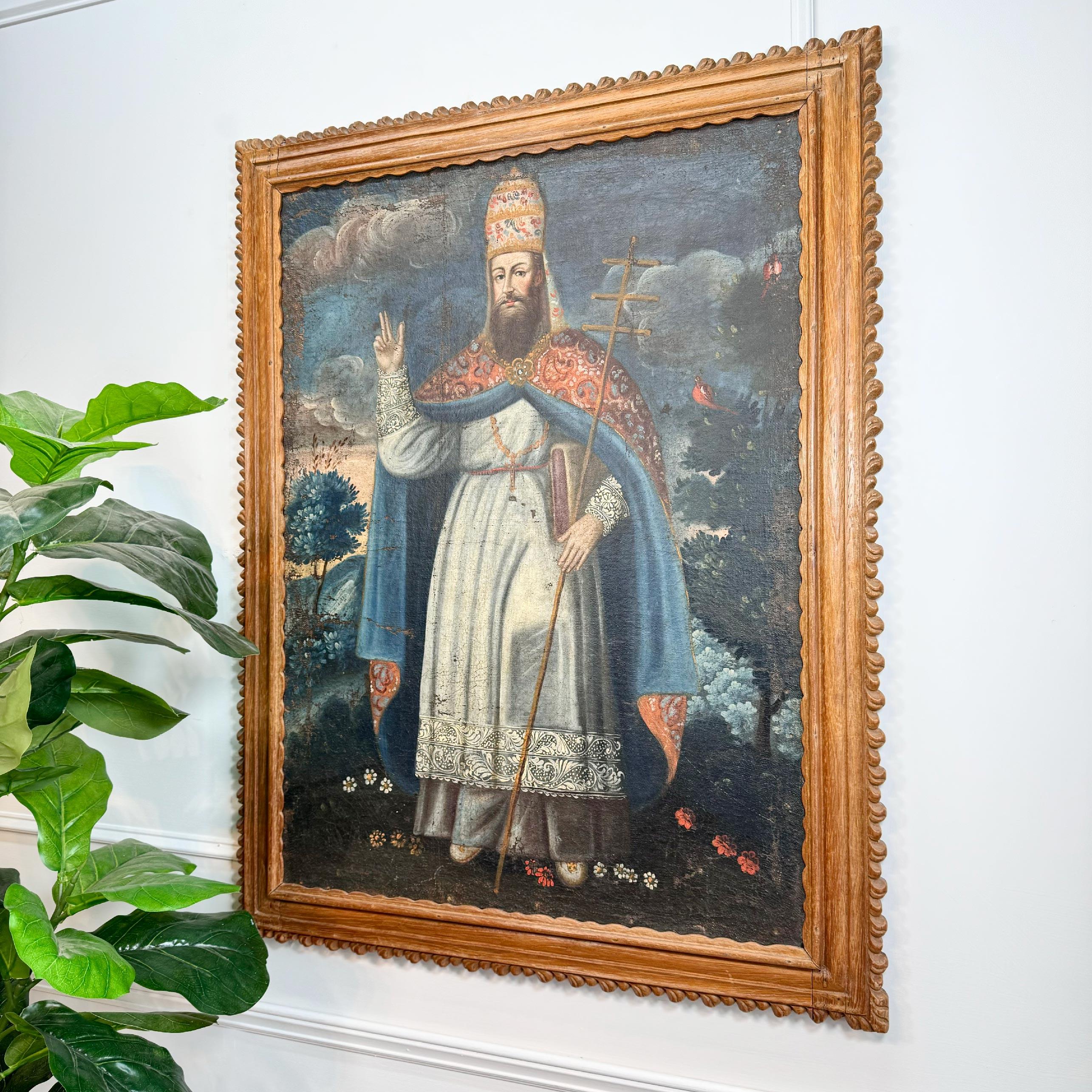Peint à la main Huile sur toile de l'école de Cusco du 18ème siècle, Pope Gregory XIII en vente