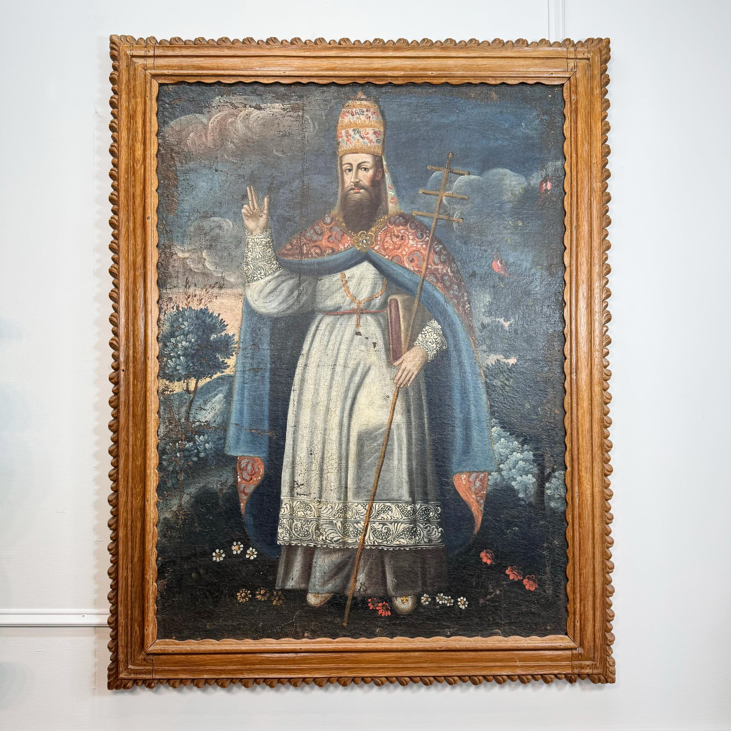 Toile Huile sur toile de l'école de Cusco du 18ème siècle, Pope Gregory XIII en vente