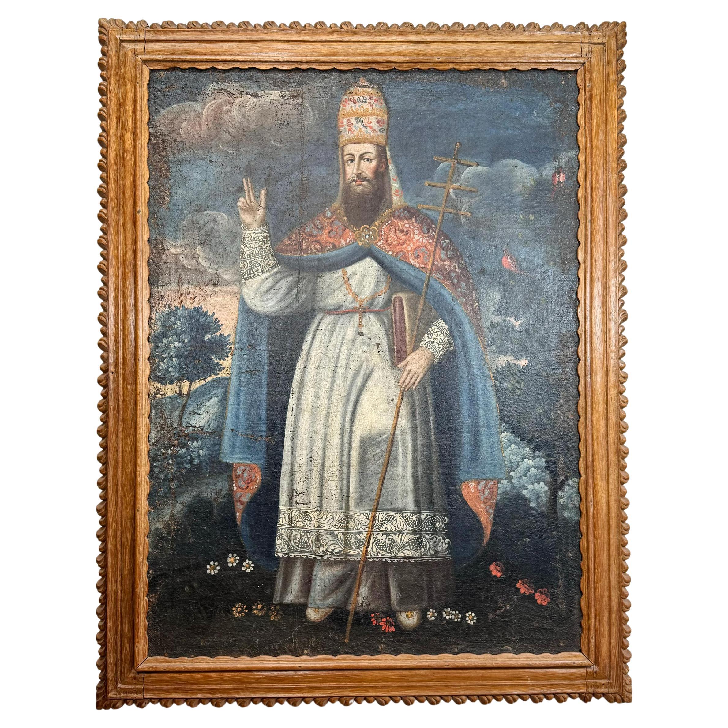 18th Century Cuzco School Oil on Canvas Pope Gregory XIII For Sale