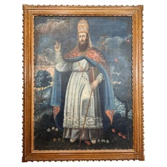Antique 18th Century Cuzco School Oil on Canvas Pope Gregory XIII