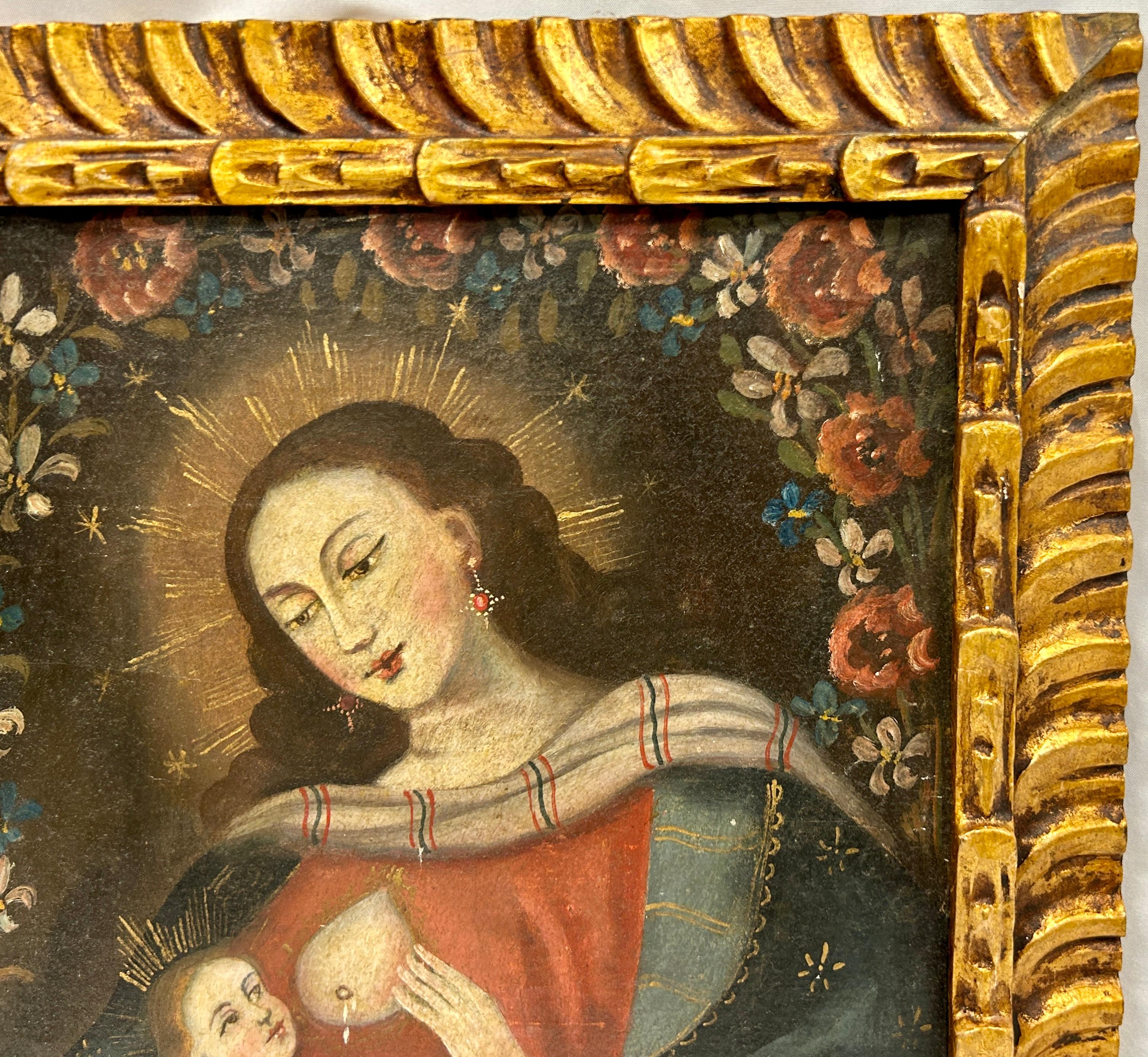 Cuzco-Schule-Gemälde von Madonna, Krankenschwester, Kind  (Spanisch Kolonial) im Angebot