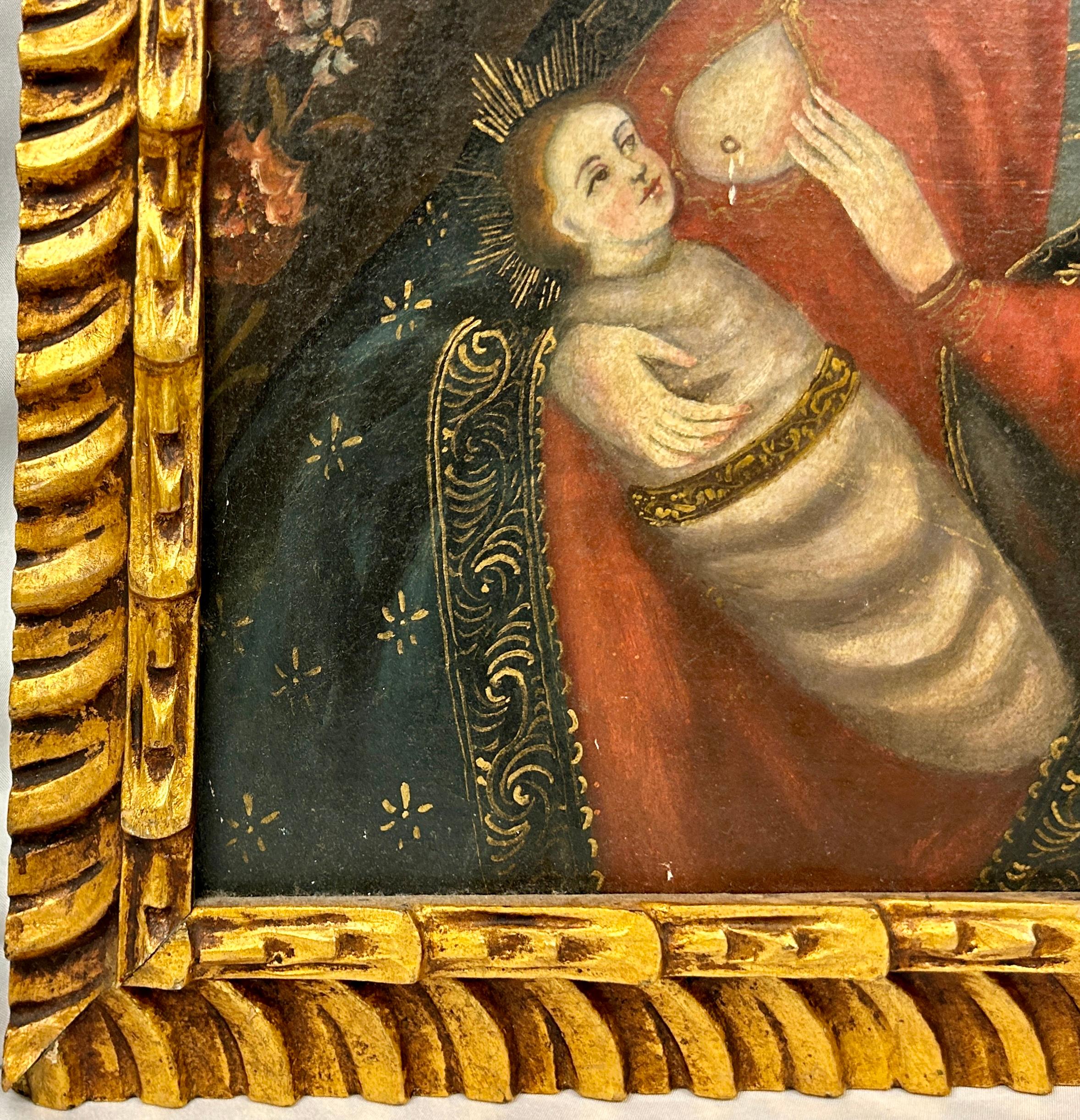 Spanish Colonial Cuzco School Painting Of Madonna Nursing Child  For Sale