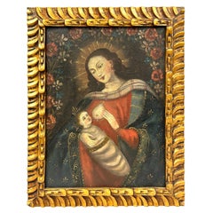 Cuzco-Schule-Gemälde von Madonna, Krankenschwester, Kind