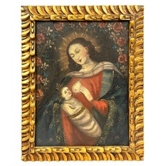 Pintura de la escuela cuzqueña de la Virgen amamantando al Niño 