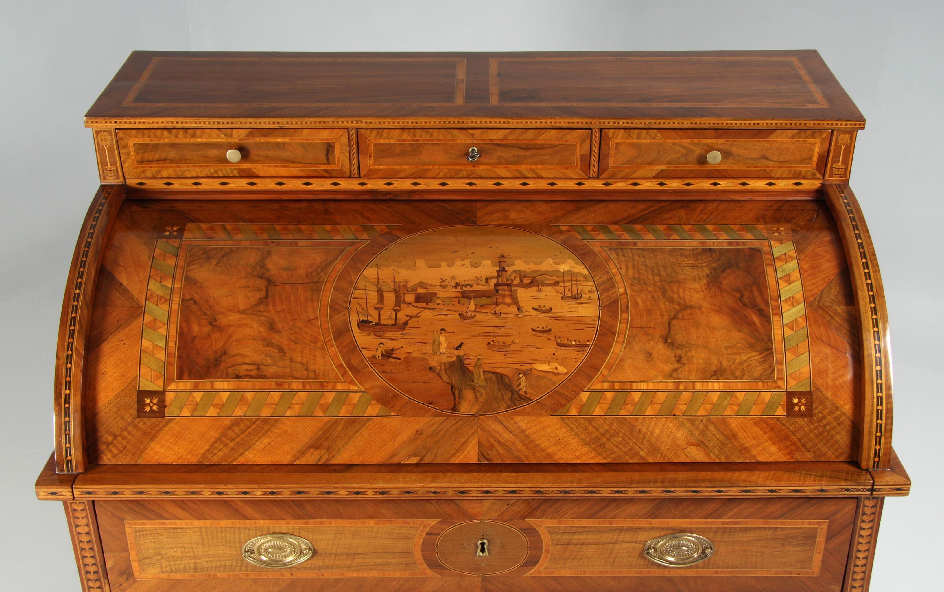 Zylindersekretär, Rollenschreibtisch mit Intarsien, 18. Jahrhundert, Frankreich, um 1780 (Louis XVI.) im Angebot