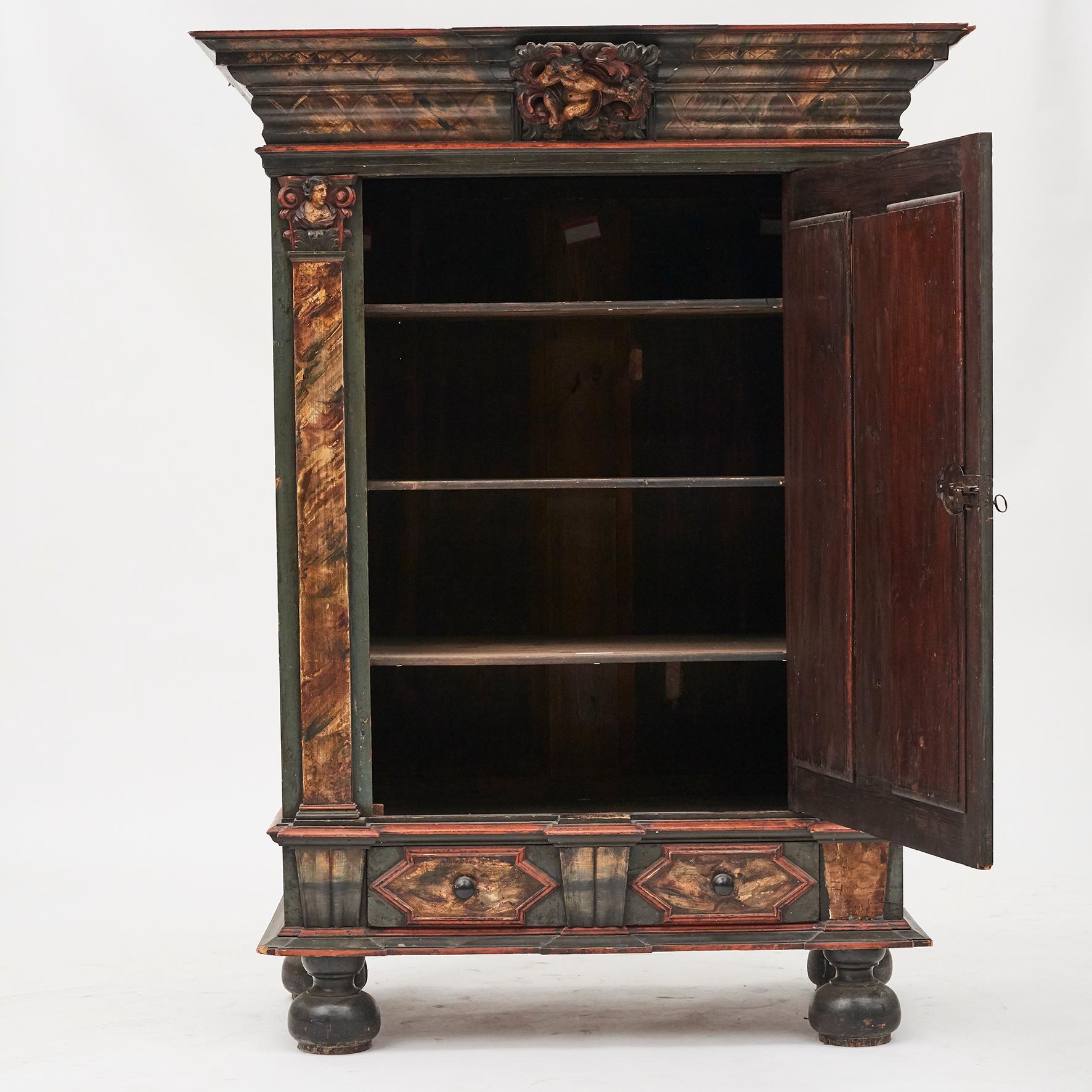 Hand-Painted 18th Century Danish Baroque Cabinet For Sale