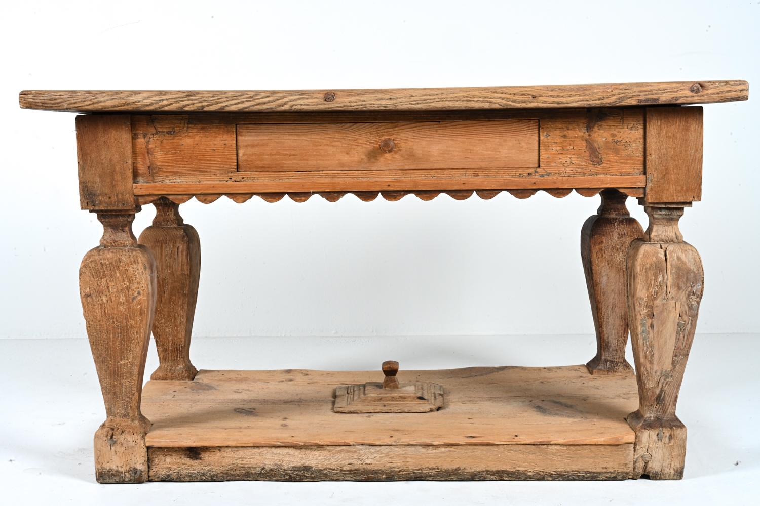 18th Century Danish Baroque Provincial Oak Single-Drawer Table In Fair Condition For Sale In Norwalk, CT