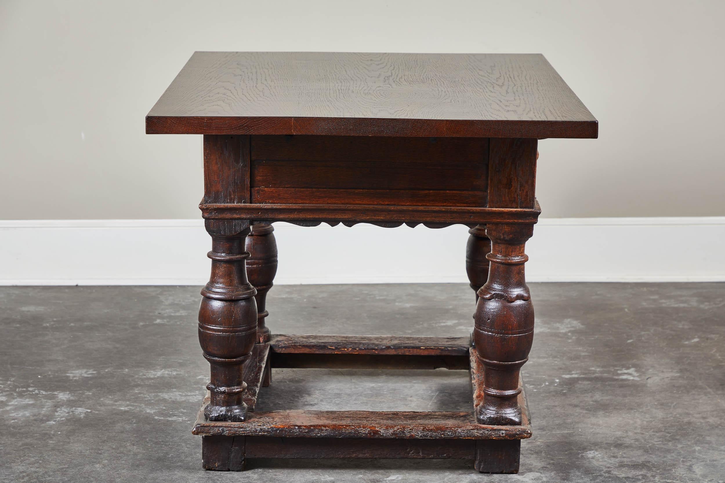 Wood 18th Century Danish Baroque Table with Turned Legs For Sale