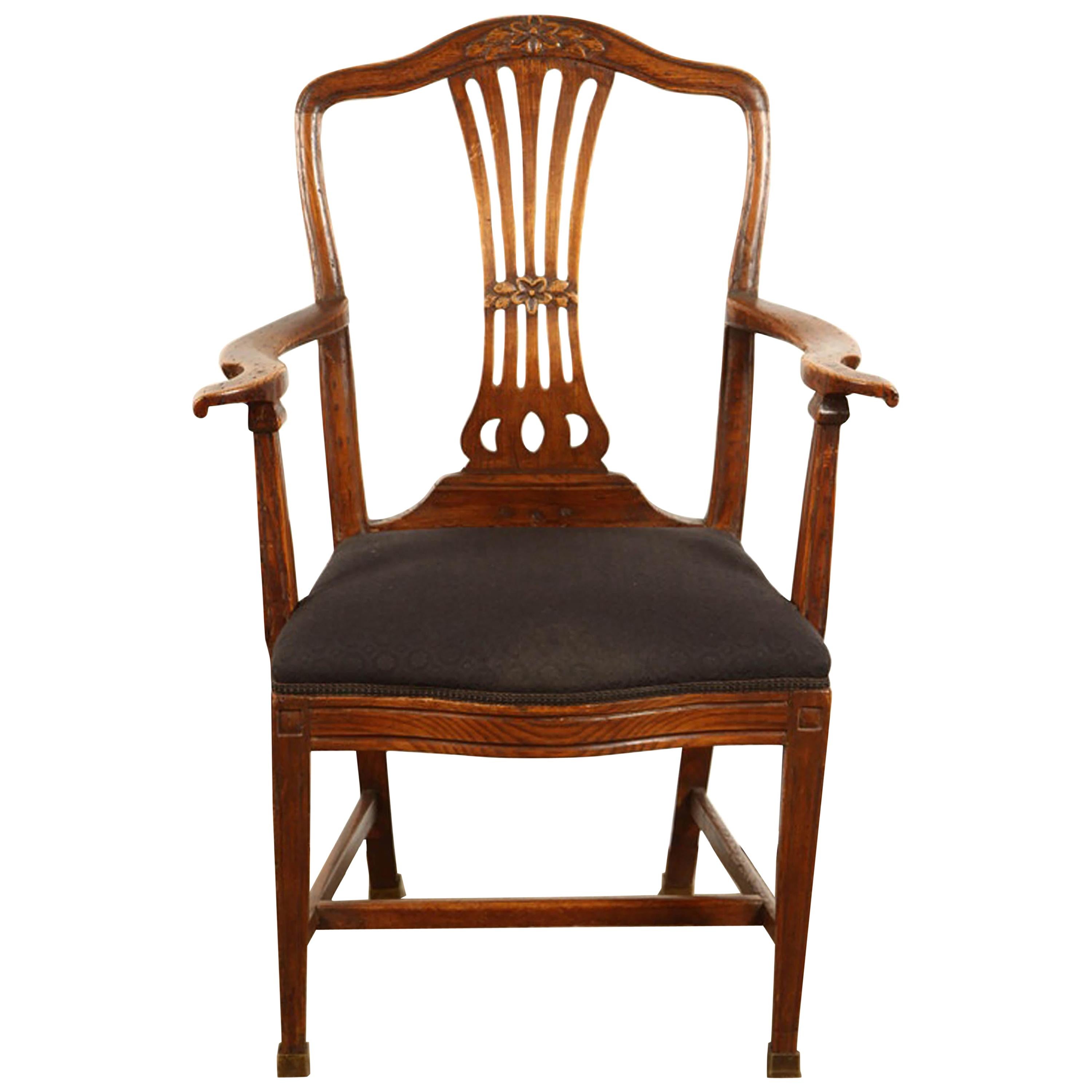 18th Century Danish Country Elm Armchair For Sale