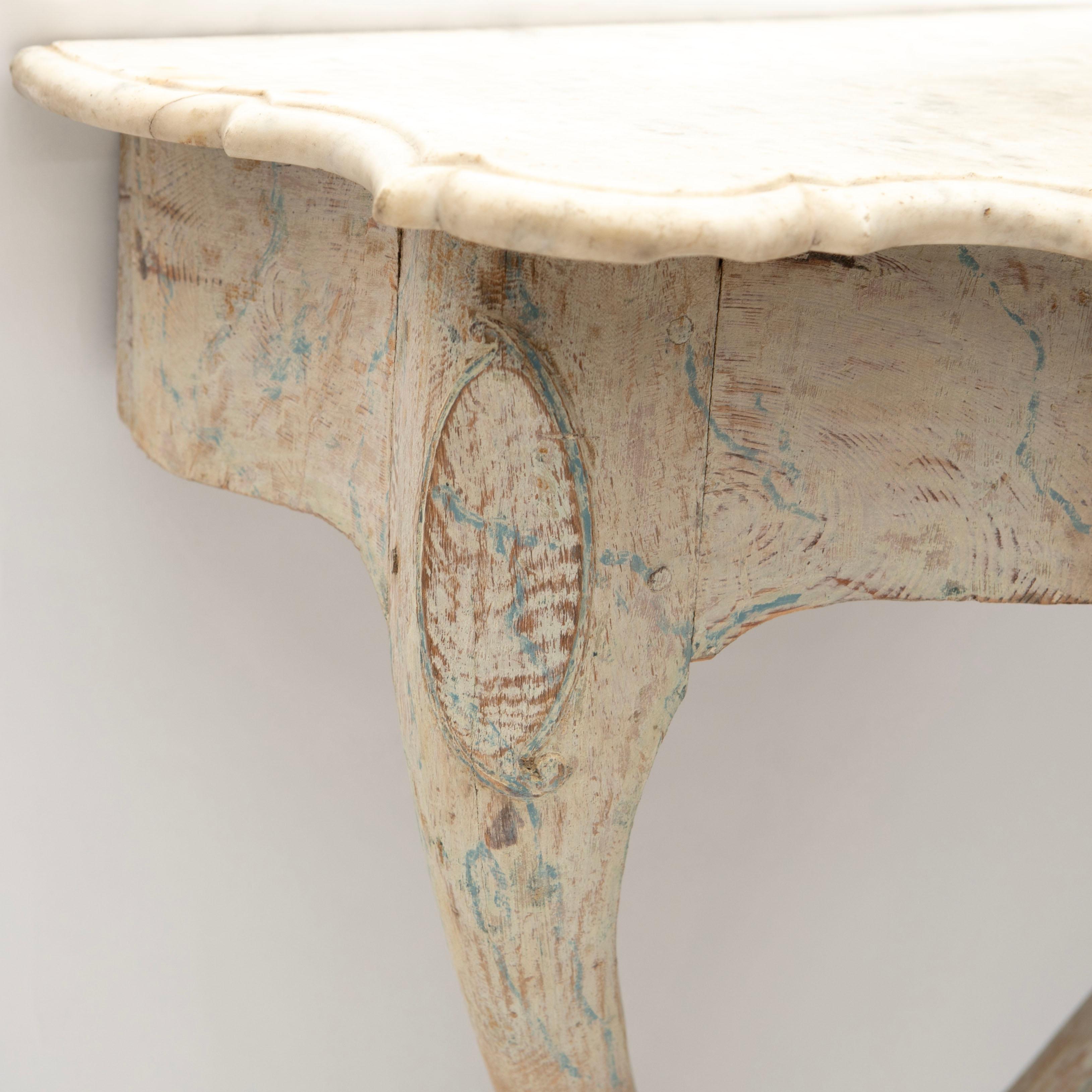 18th Century and Earlier 18th Century Danish Rococo Console with Original Italian Marble Top For Sale