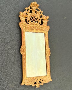 Danish Rococo Gilt Wood Wall Mirror, Hand-Crafted, 18th Century
