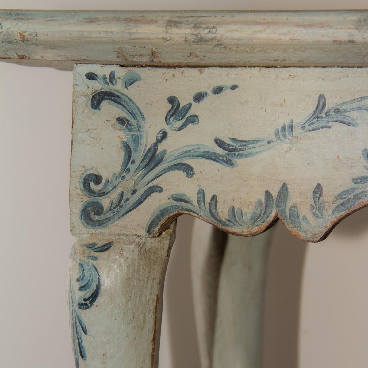 Wood 18th Century Danish Rococo Hand Painted Tea Table, circa 1760