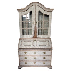 18th Century Danish Secretary with Glazed Doors and Front-fall Desk