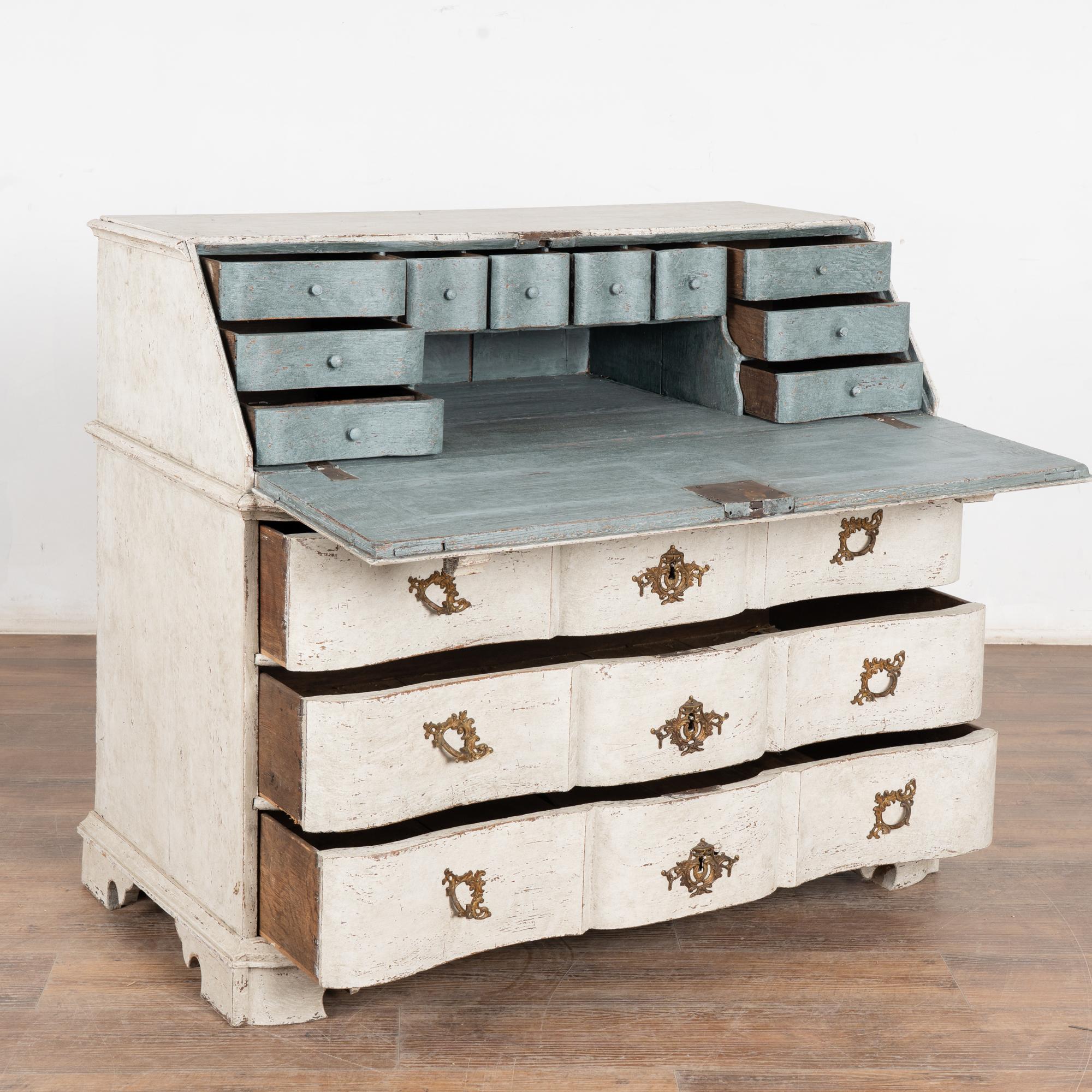Gustavian 18th Century Danish White Painted Oak Secretary Bureau
