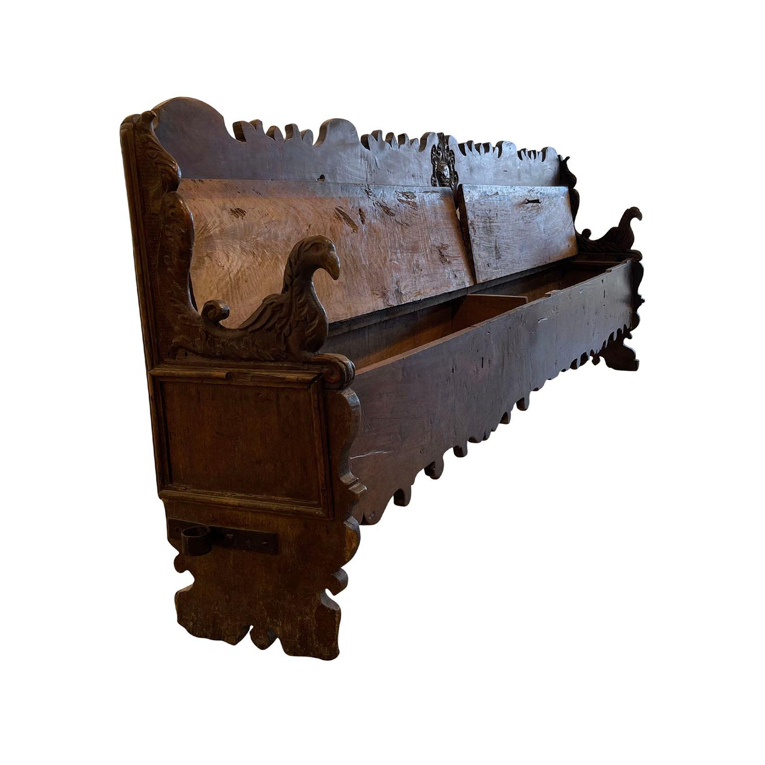 18th Century Dark-Brown Italian Cassapanca, Antique Walnut Storage Bench In Good Condition In West Palm Beach, FL