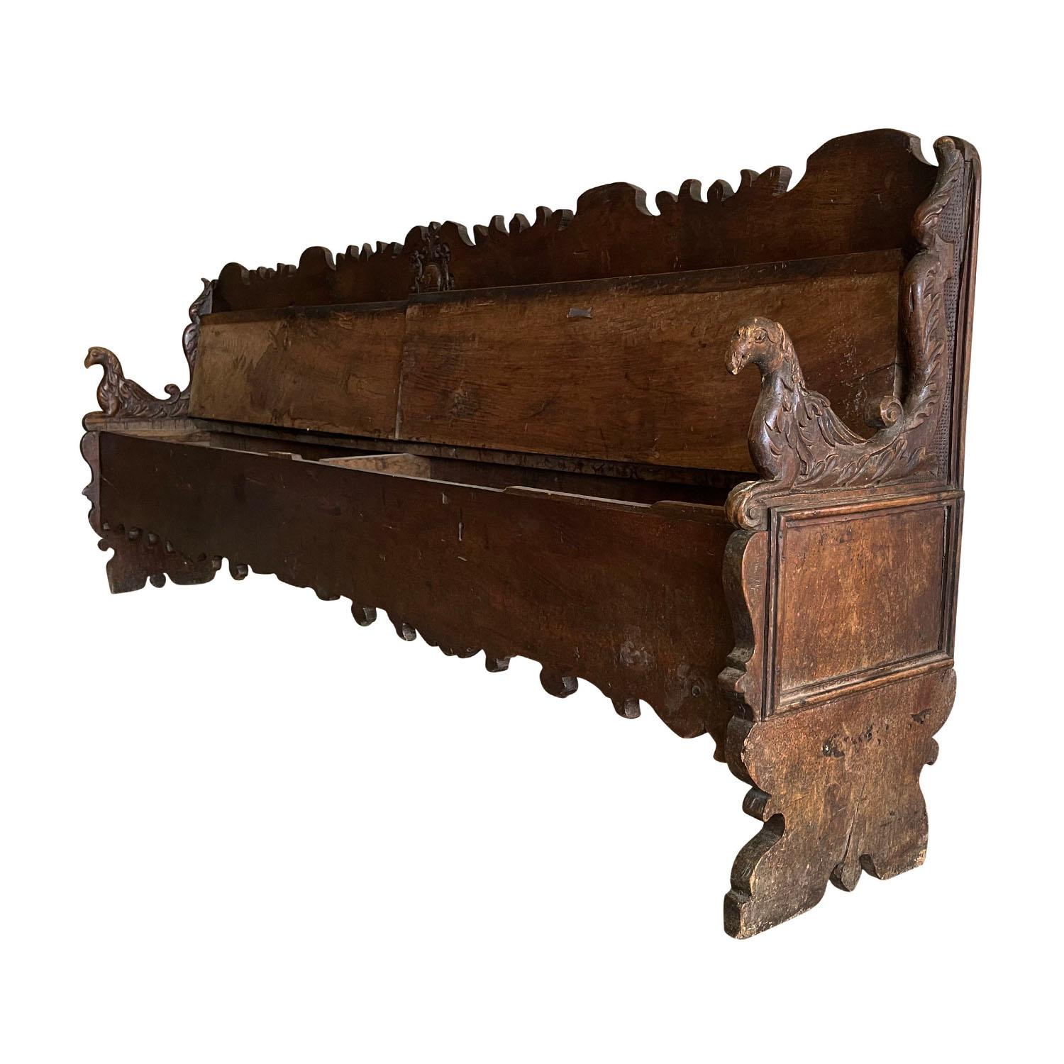 18th Century Dark-Brown Italian Cassapanca, Antique Walnut Storage Bench 1
