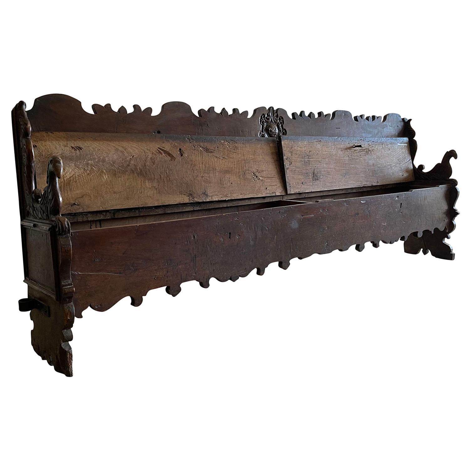 18th Century Dark-Brown Italian Cassapanca, Antique Walnut Storage Bench 2