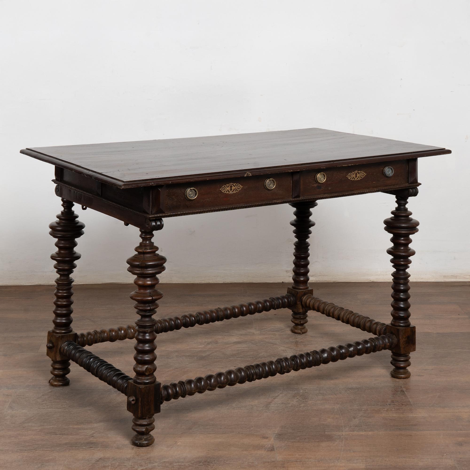 18th Century Dark Oak Side Table with Two Drawers For Sale 11