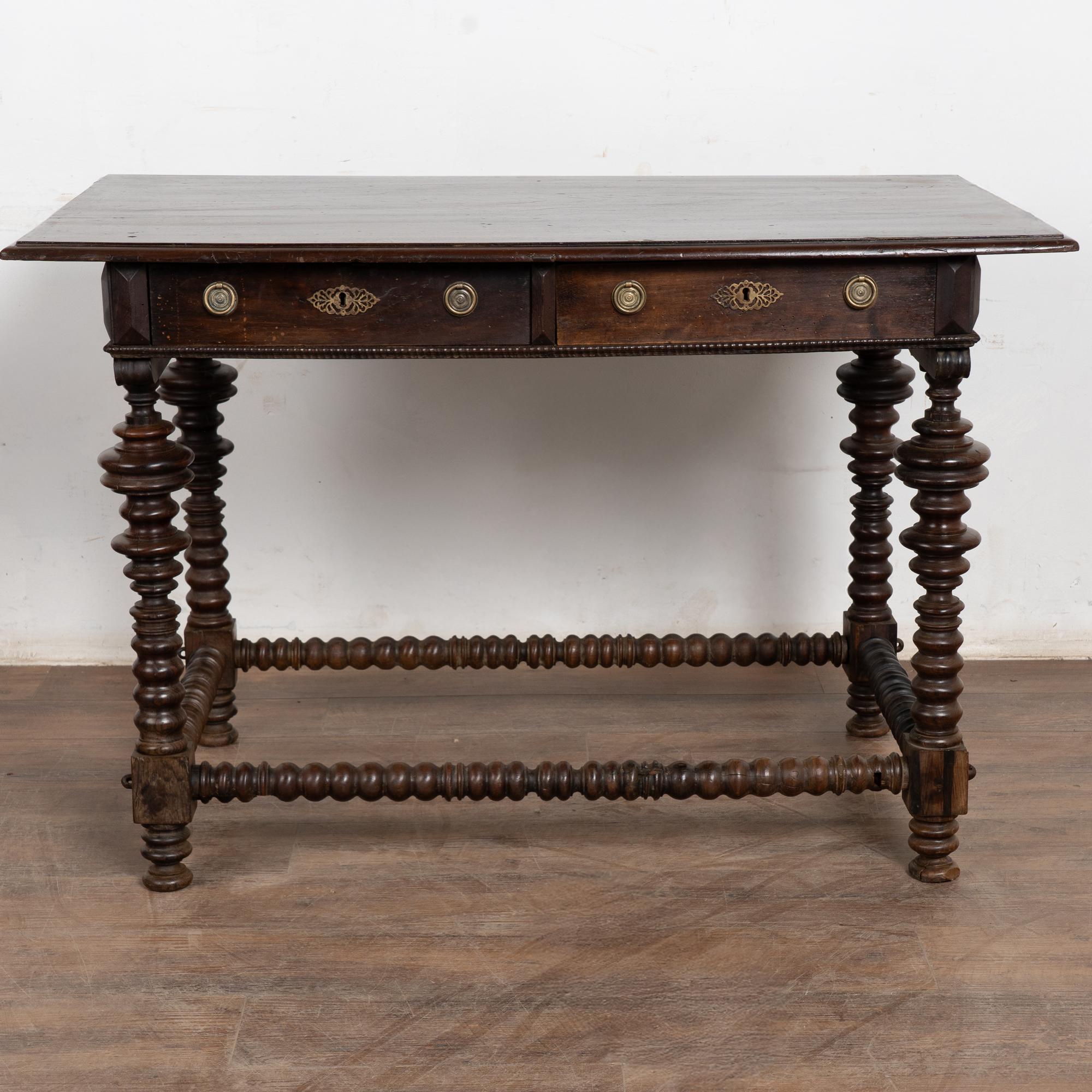 Baroque 18th Century Dark Oak Side Table with Two Drawers For Sale