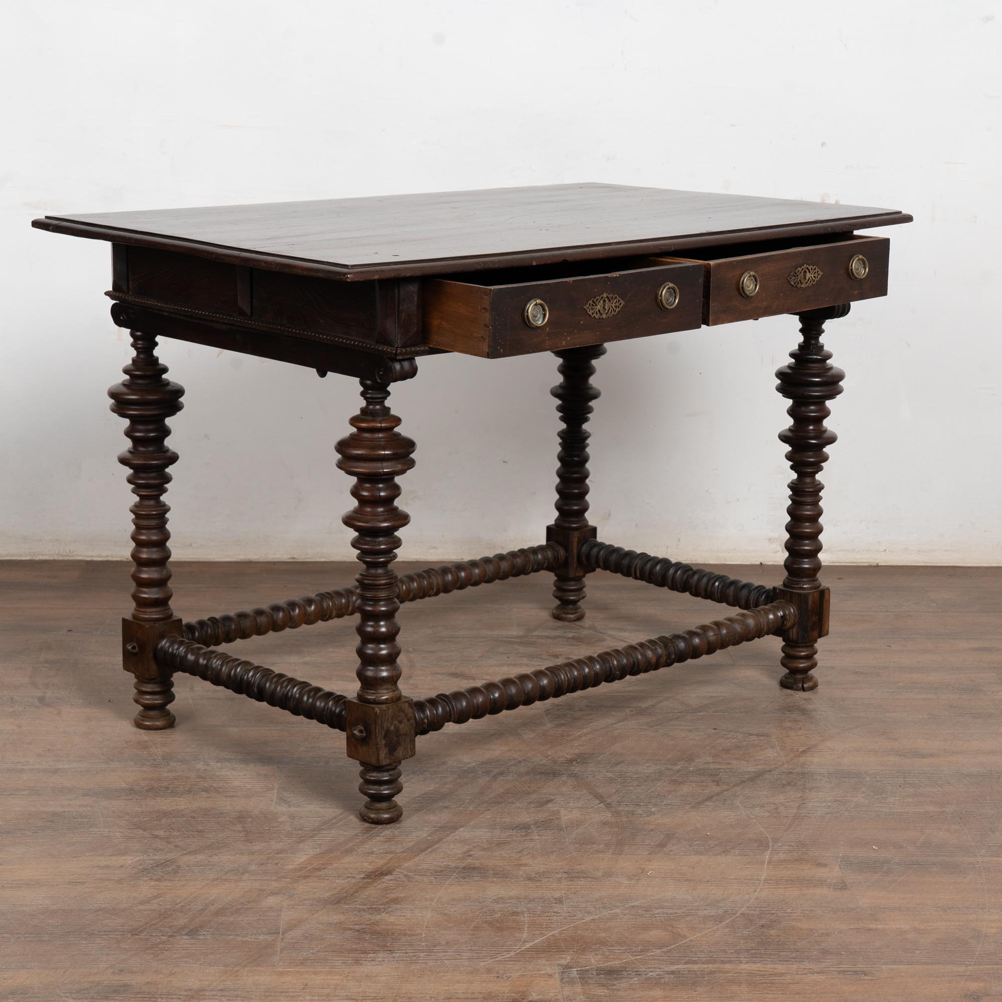 Portuguese 18th Century Dark Oak Side Table with Two Drawers For Sale