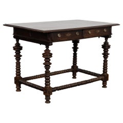 18th Century Dark Oak Side Table with Two Drawers