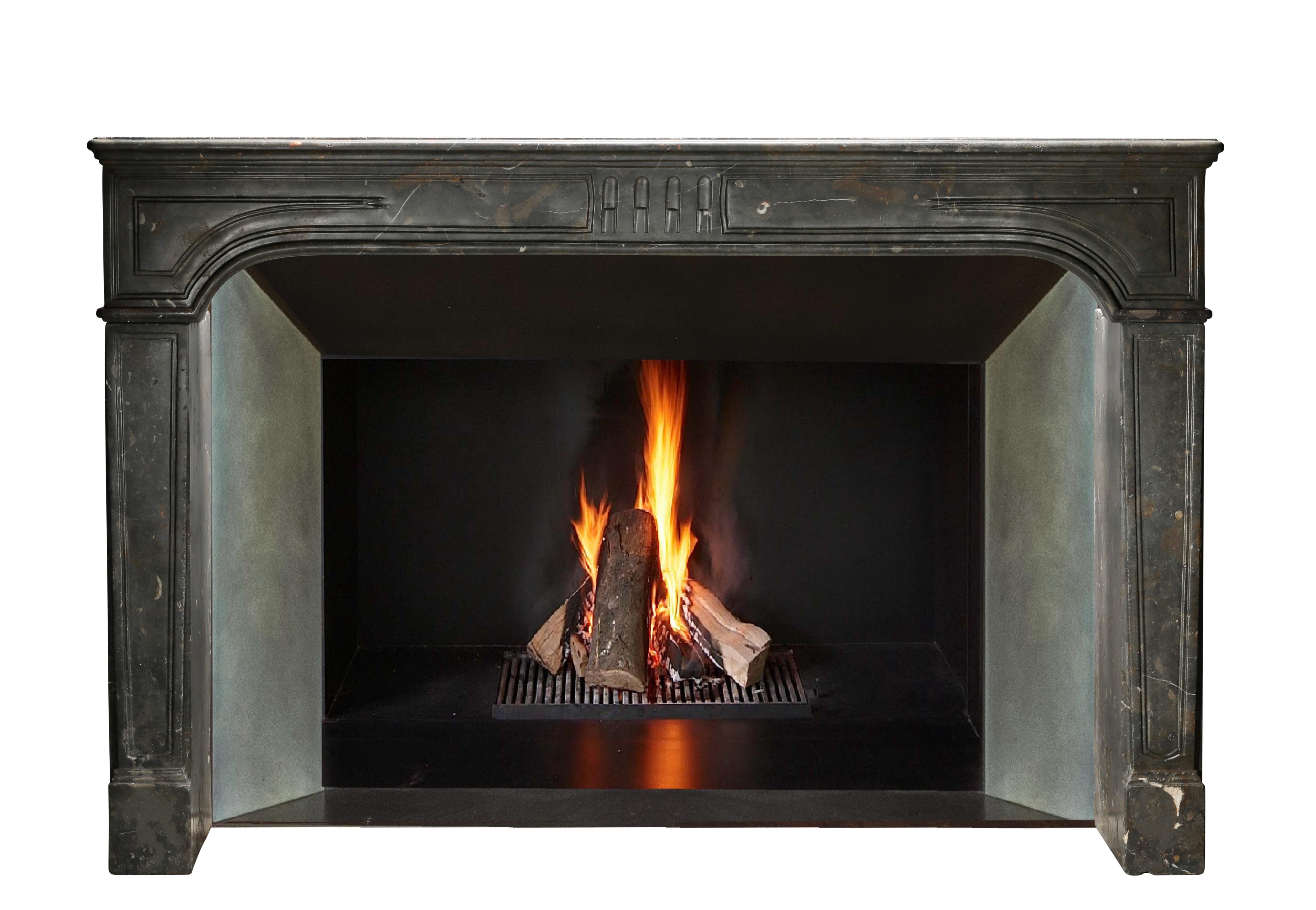 Louis XVI 18th Century Dark Stone Fireplace Surround From French Chateau For Sale