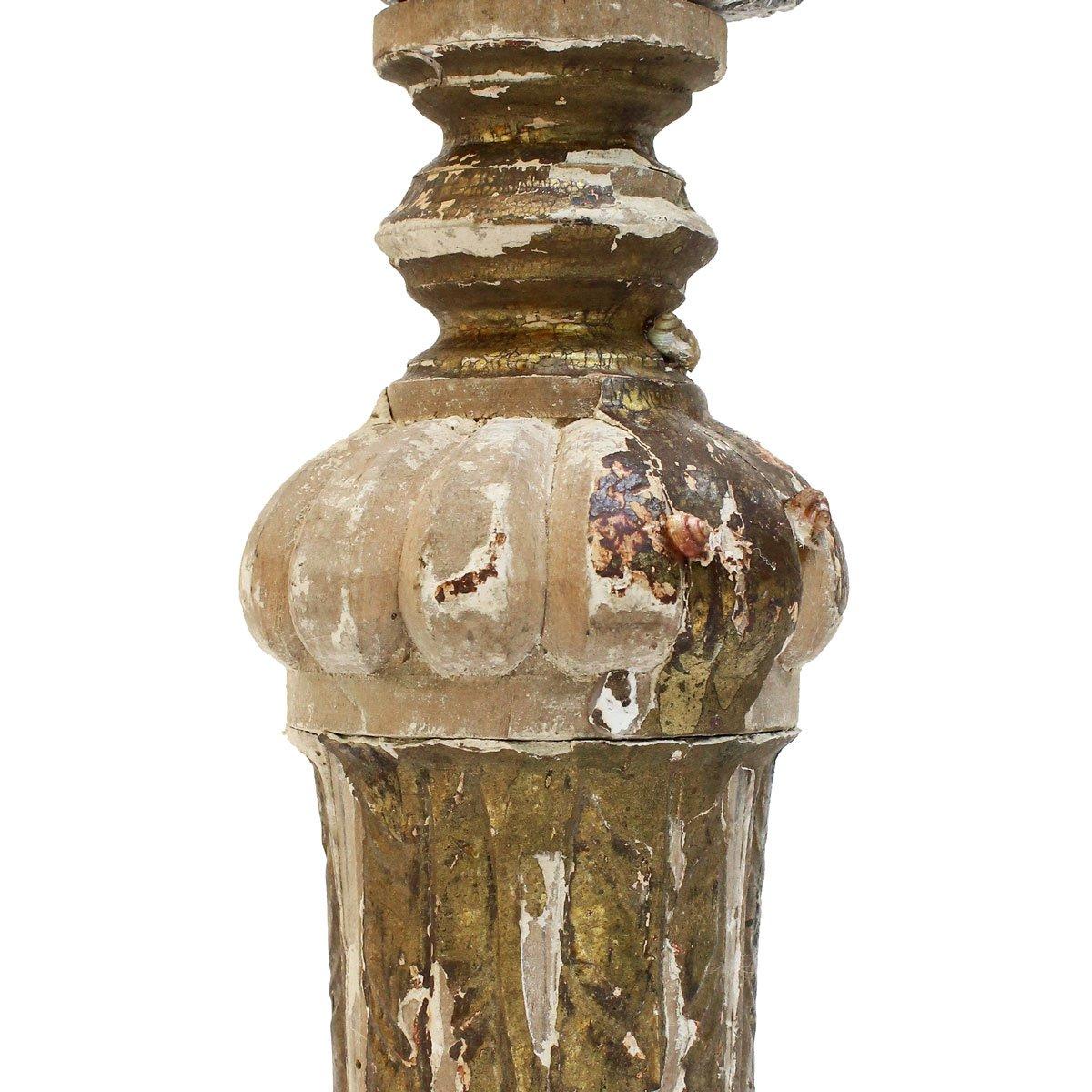 Baroque 18th Century Decorated Italian Candlestick Artifact with a Fossil Clam Shell