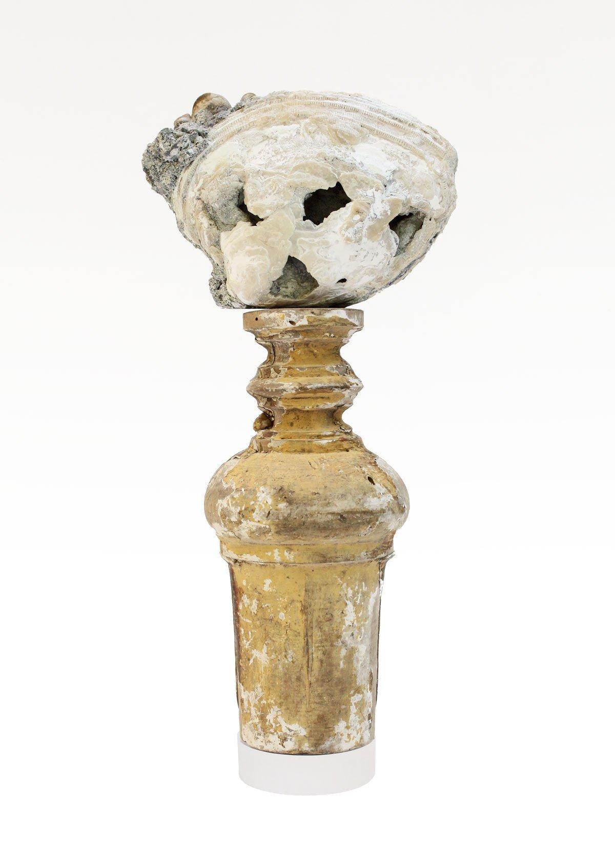 Crystal 18th Century Decorated Italian Candlestick Artifact with a Fossil Clam Shell