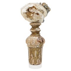 18th Century Decorated Italian Candlestick Artifact with a Fossil Clam Shell