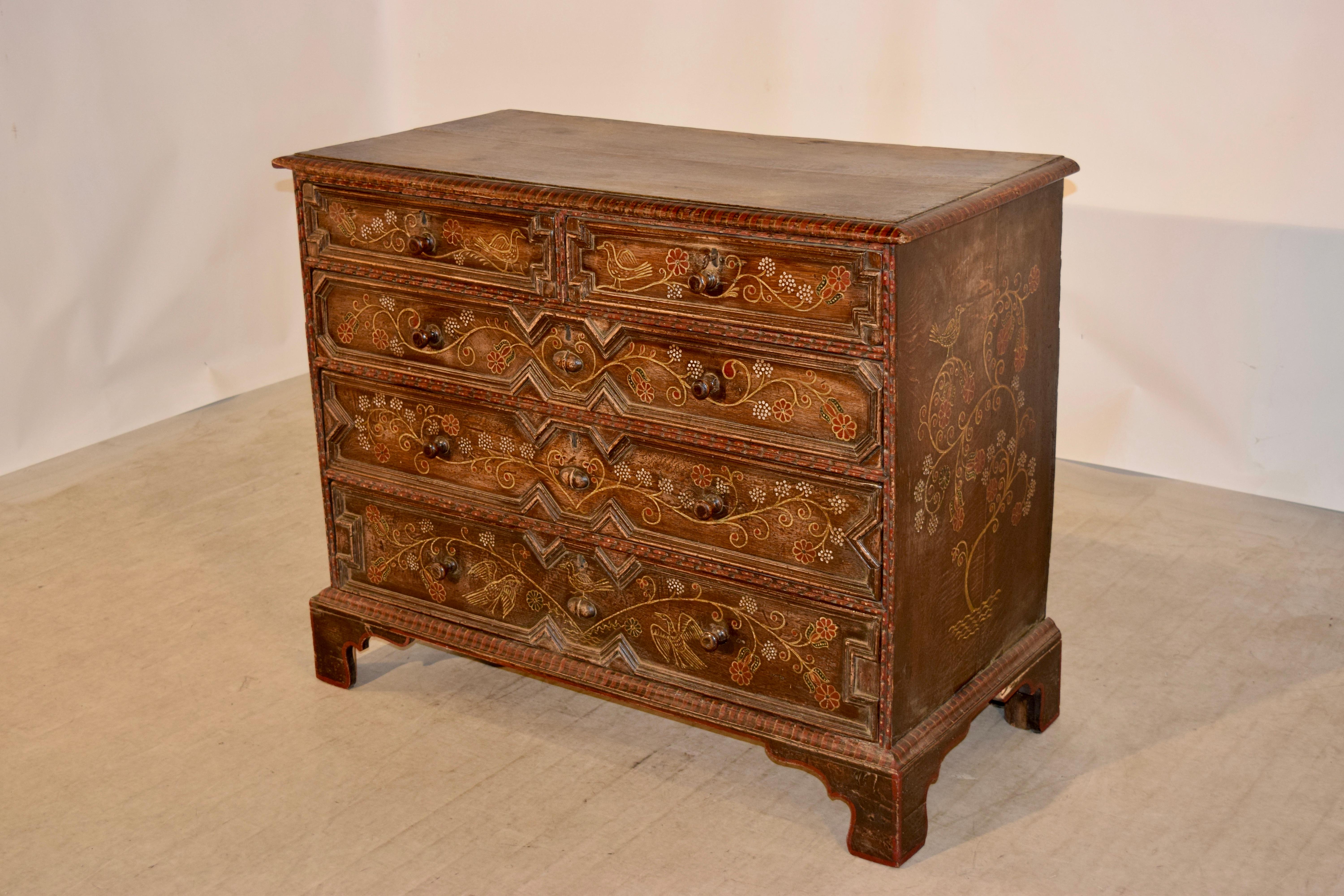 Jacobean 18th Century Decorated Oak Chest of Drawers