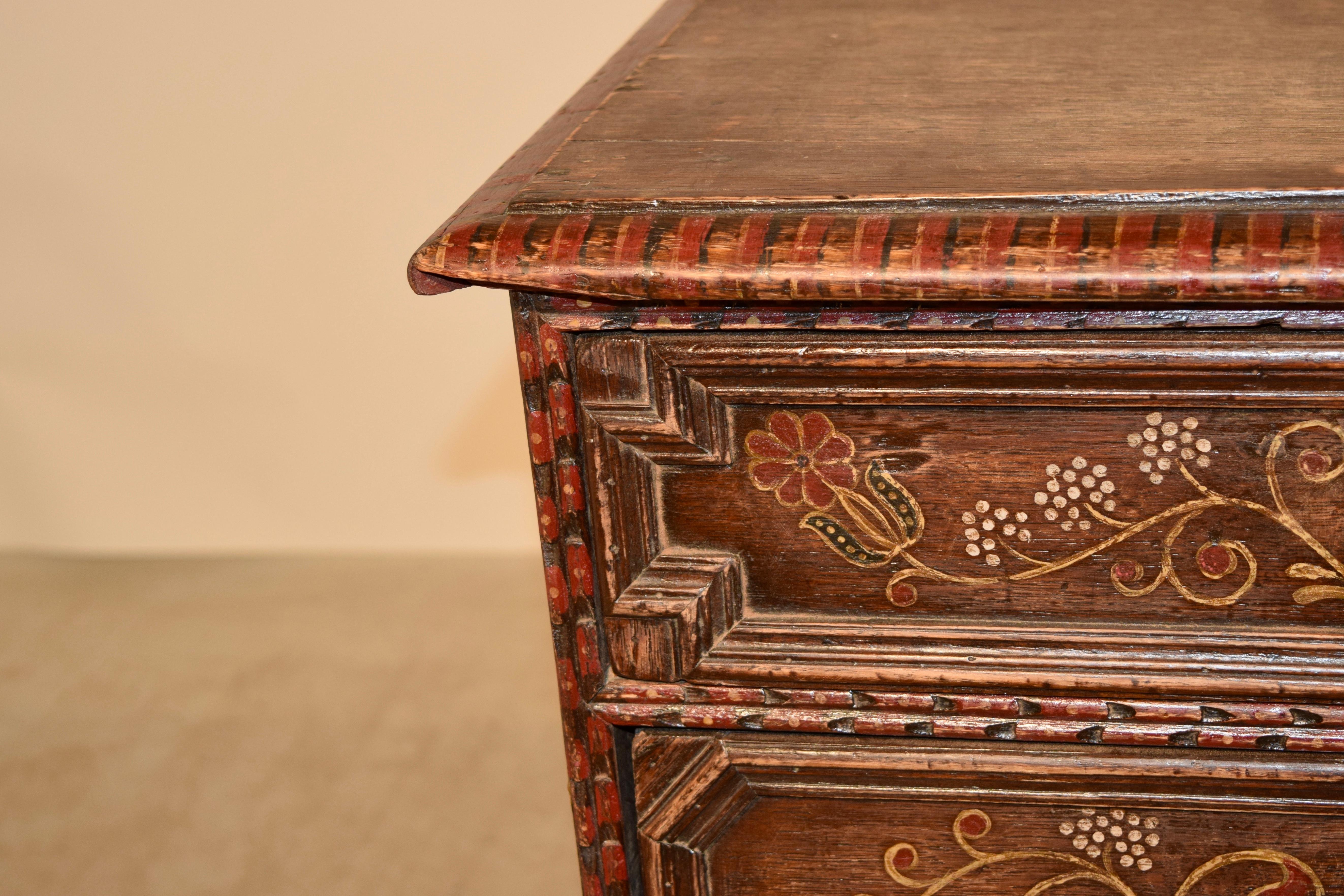 18th Century Decorated Oak Chest of Drawers In Good Condition In High Point, NC