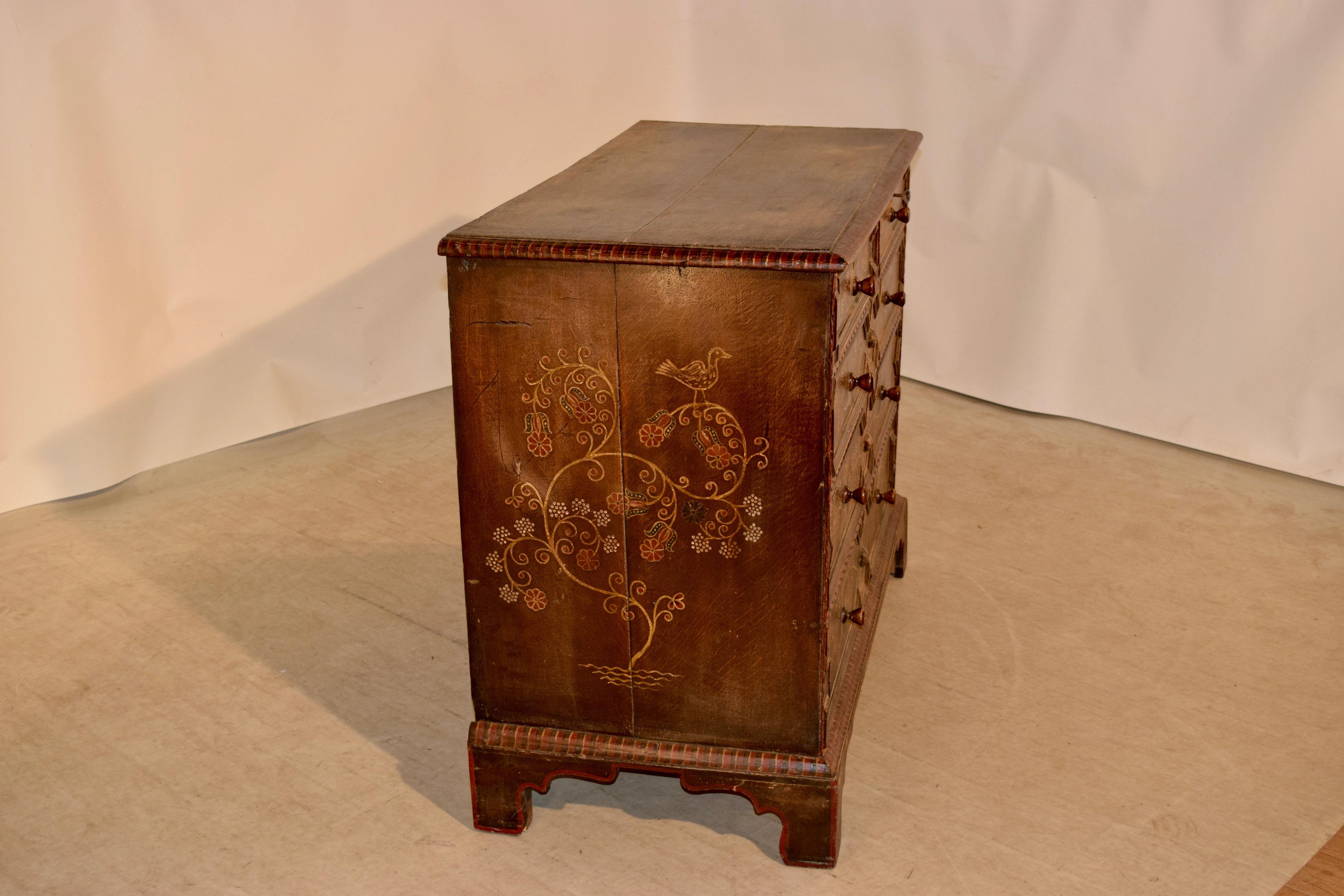 18th Century Decorated Oak Chest of Drawers 1