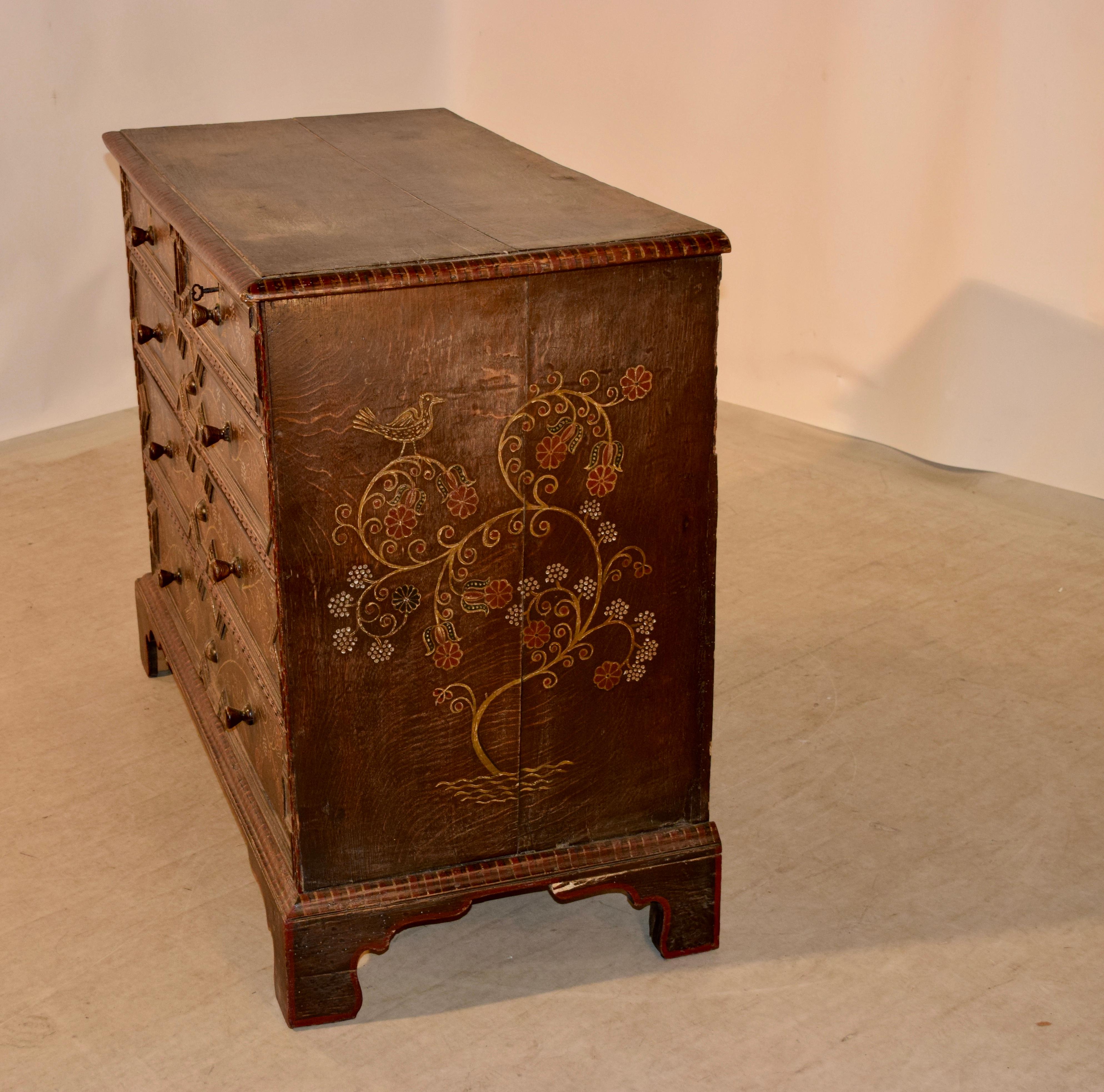 18th Century Decorated Oak Chest of Drawers 2
