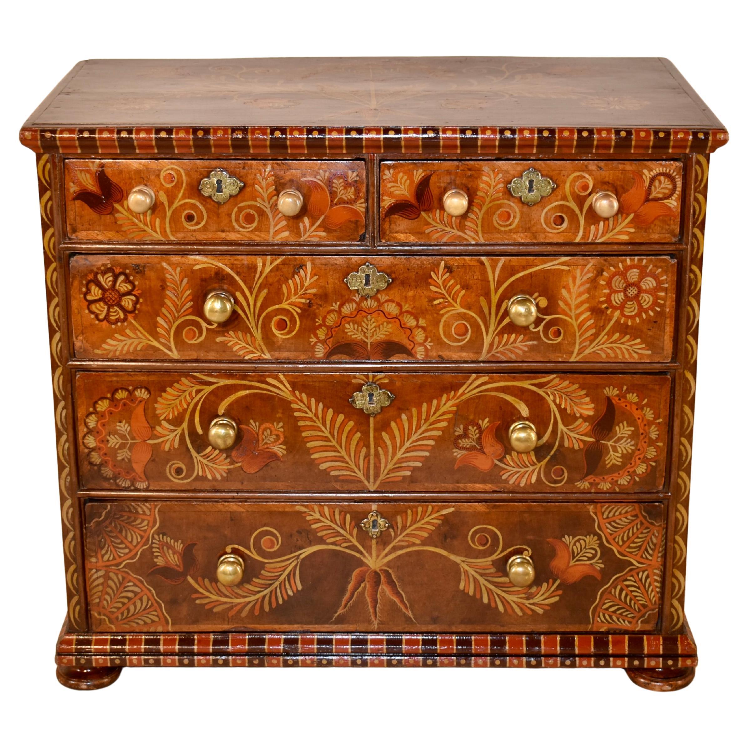 Cassettiera in noce decorata del XVIII secolo in vendita