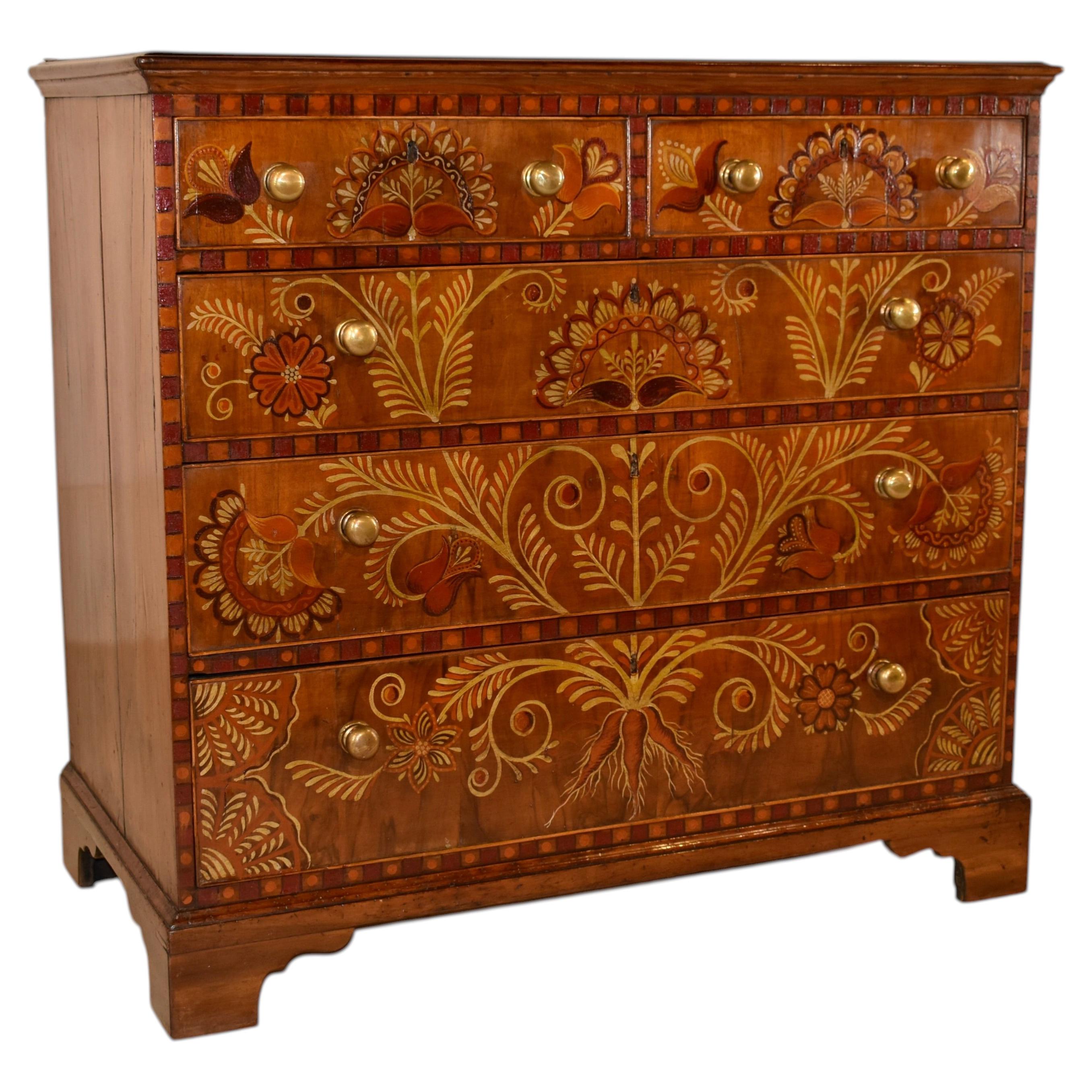 18th Century Decorated Walnut Chest of Drawers For Sale