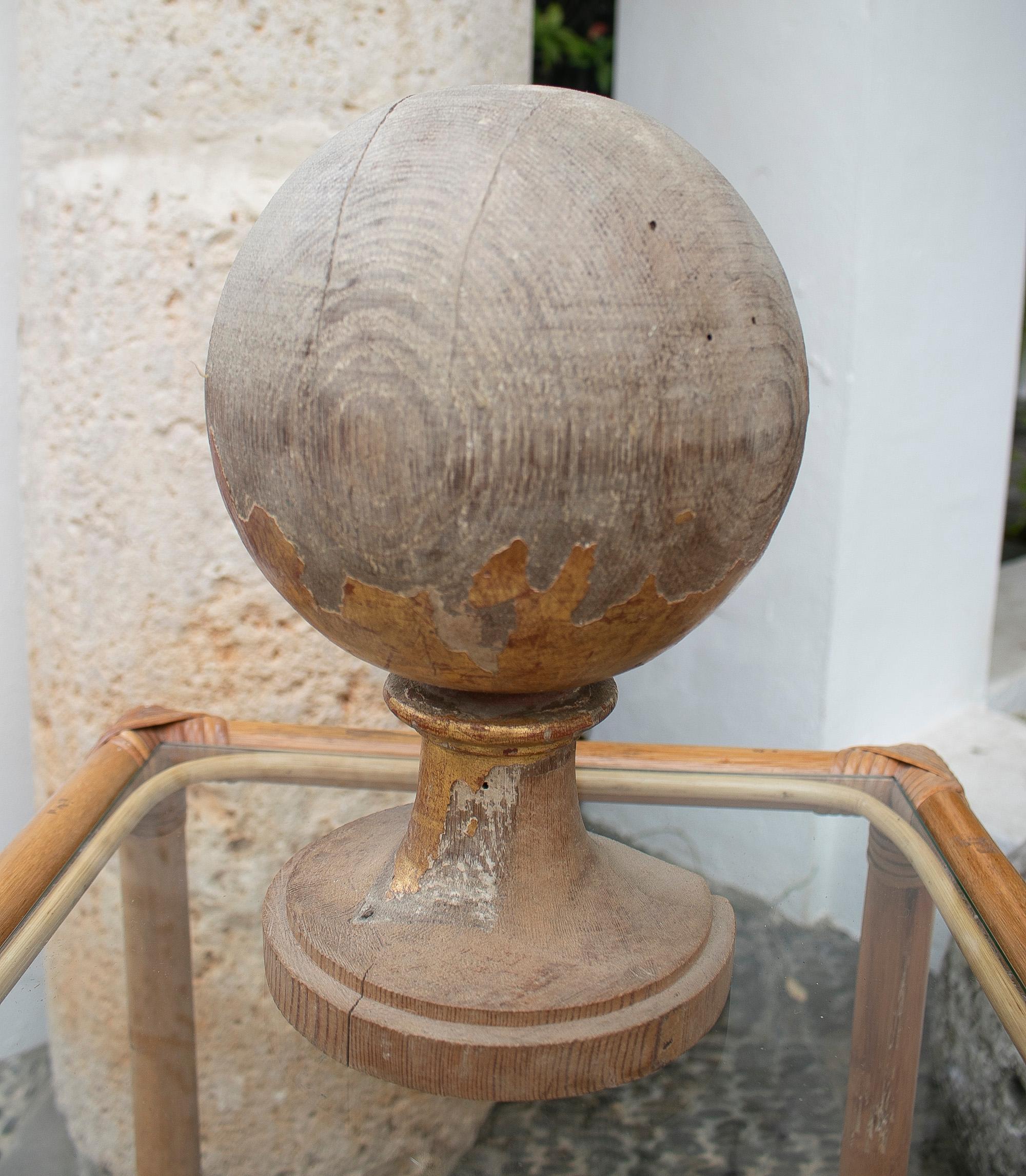 18th century Decorative ball finial with traces of polychromy.