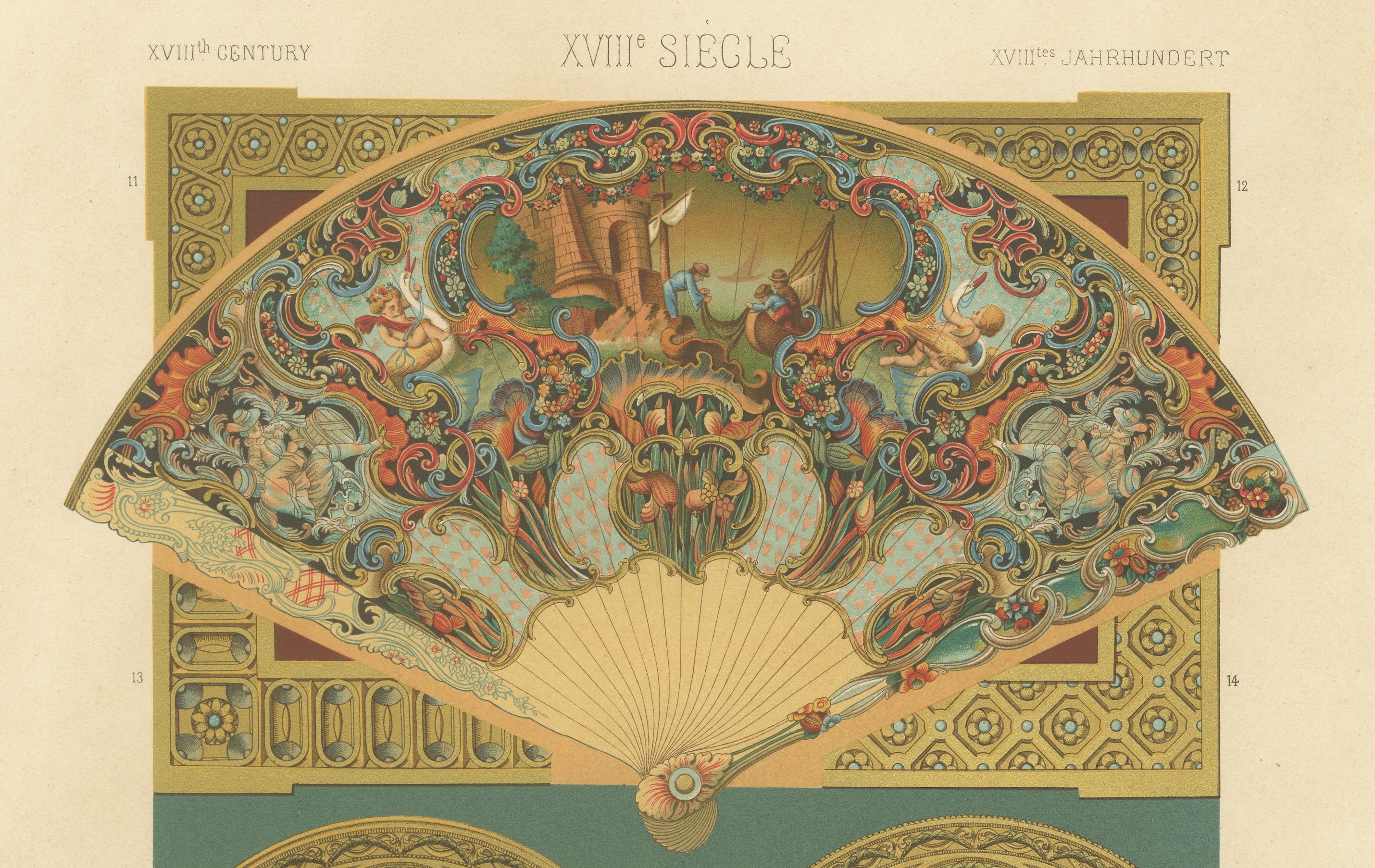 Éventails et ornements décoratifs du XVIIIe siècle - French Rococo Details, 1869 Bon état - En vente à Langweer, NL