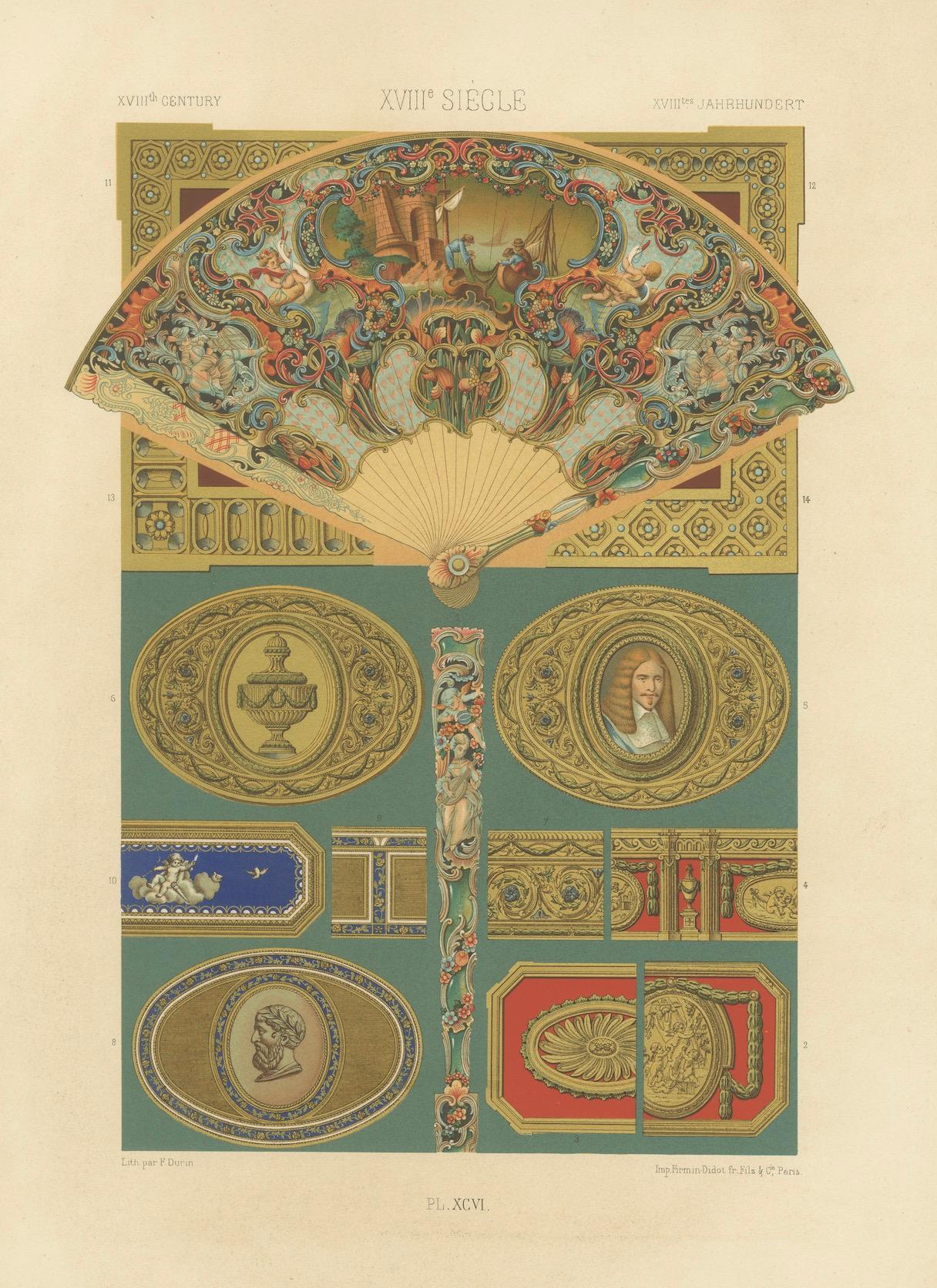 Éventails et ornements décoratifs du XVIIIe siècle - French Rococo Details, 1869 en vente 1