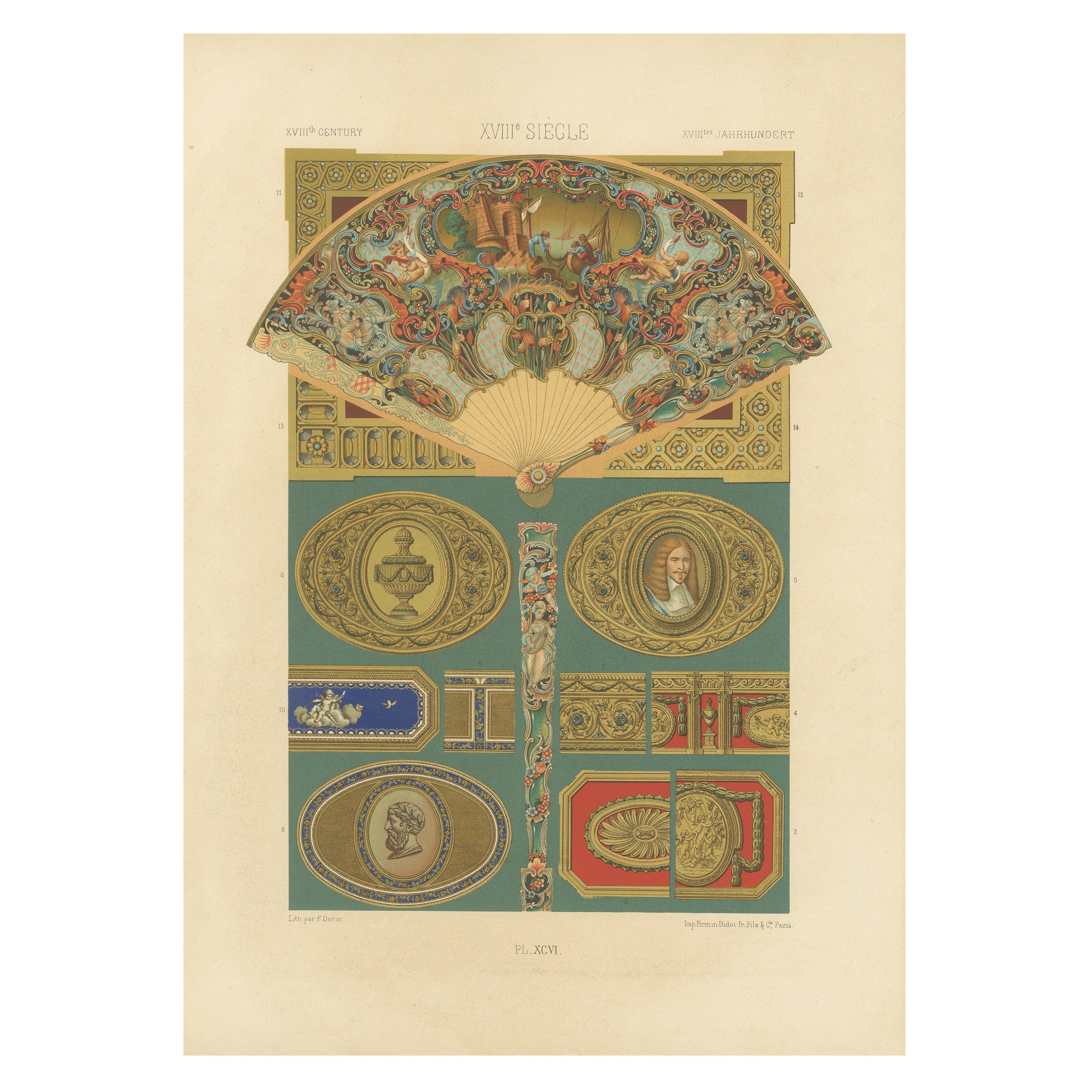 18th Century Decorative Fan and Ornament Designs – French Rococo Details, 1869