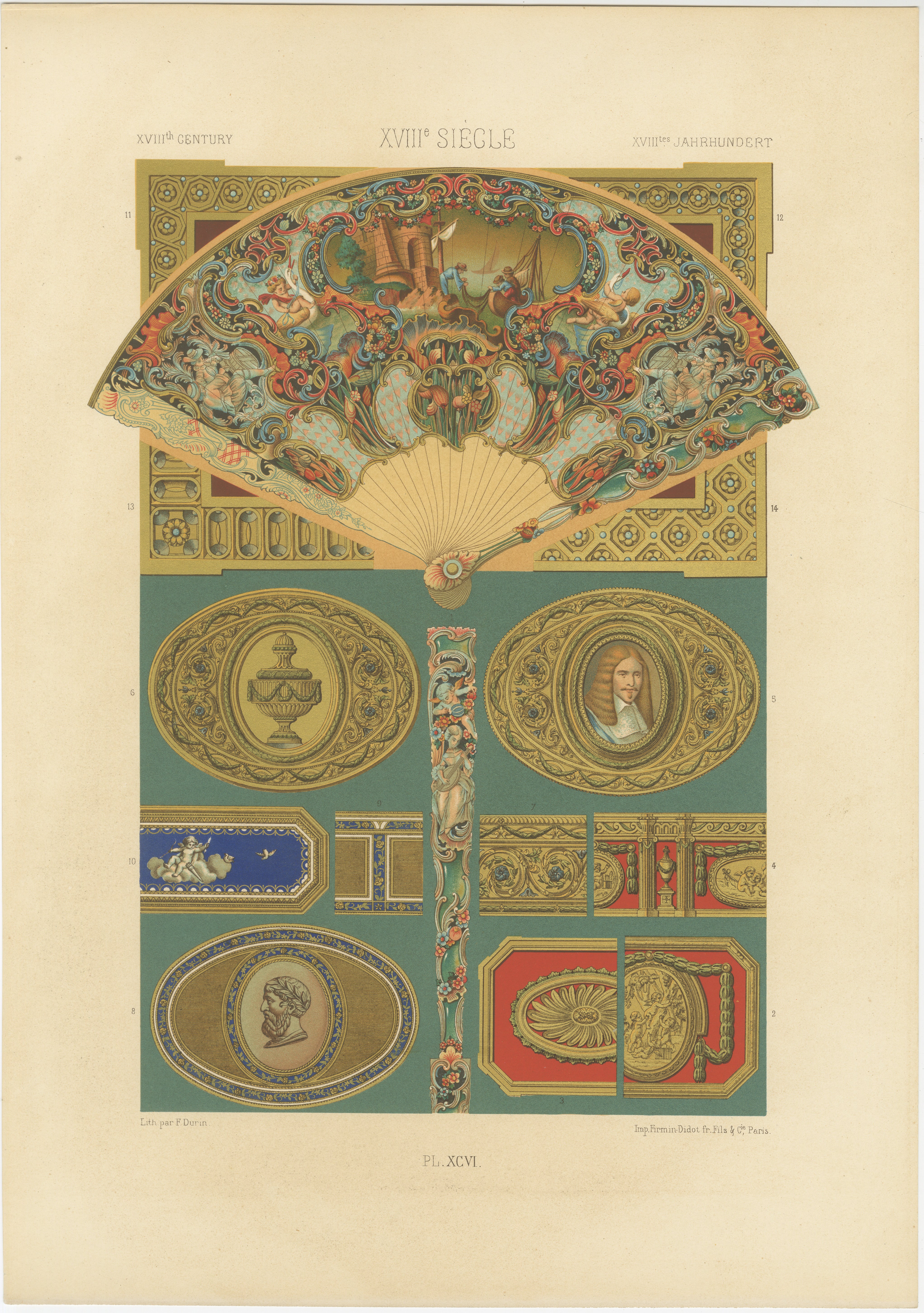 Éventails et ornements décoratifs du XVIIIe siècle - French Rococo Details, 1869 en vente
