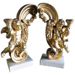 Antique 18th Century Decorative Sculptures Golden Angels