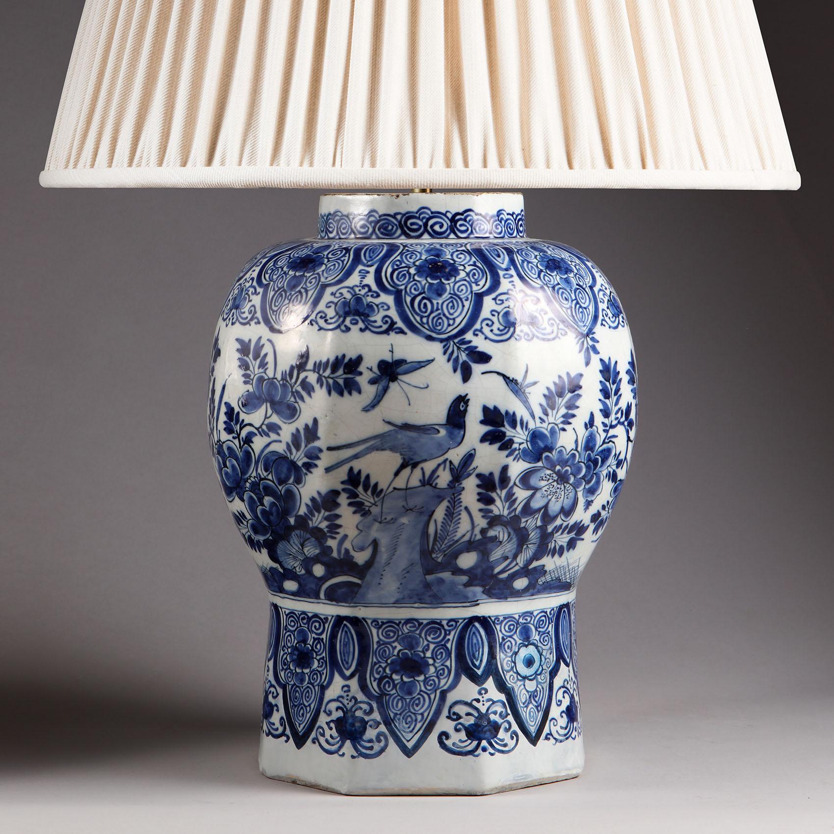 18th Century Delft Blue and White Vase Mounted as a Table Lamp In Good Condition In London, by appointment only