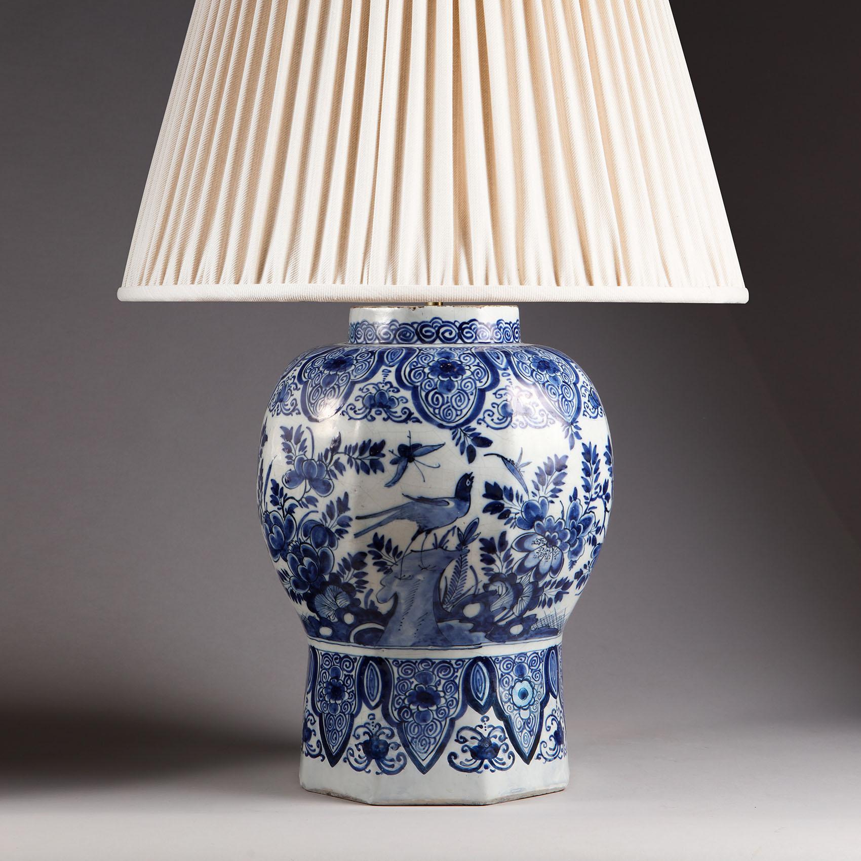 Ceramic 18th Century Delft Blue and White Vase Mounted as a Table Lamp