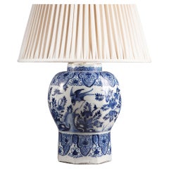Antique 18th Century Delft Blue and White Vase Mounted as a Table Lamp