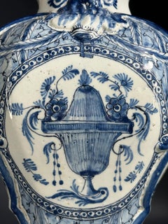 18th Century, Delft Blue & White Lidded Vase with Bird Finial