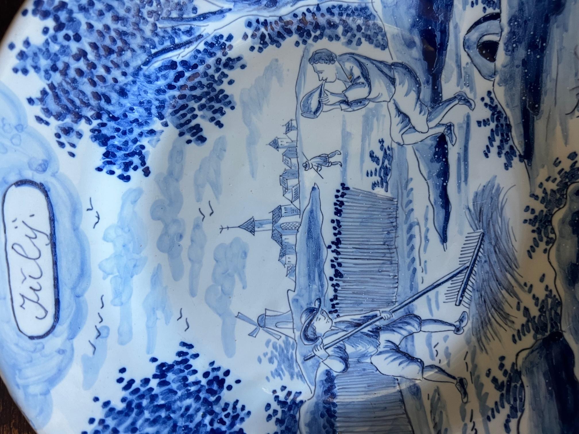 18th Century Delft Blue & White Month Plates, Complete Set of 12 4