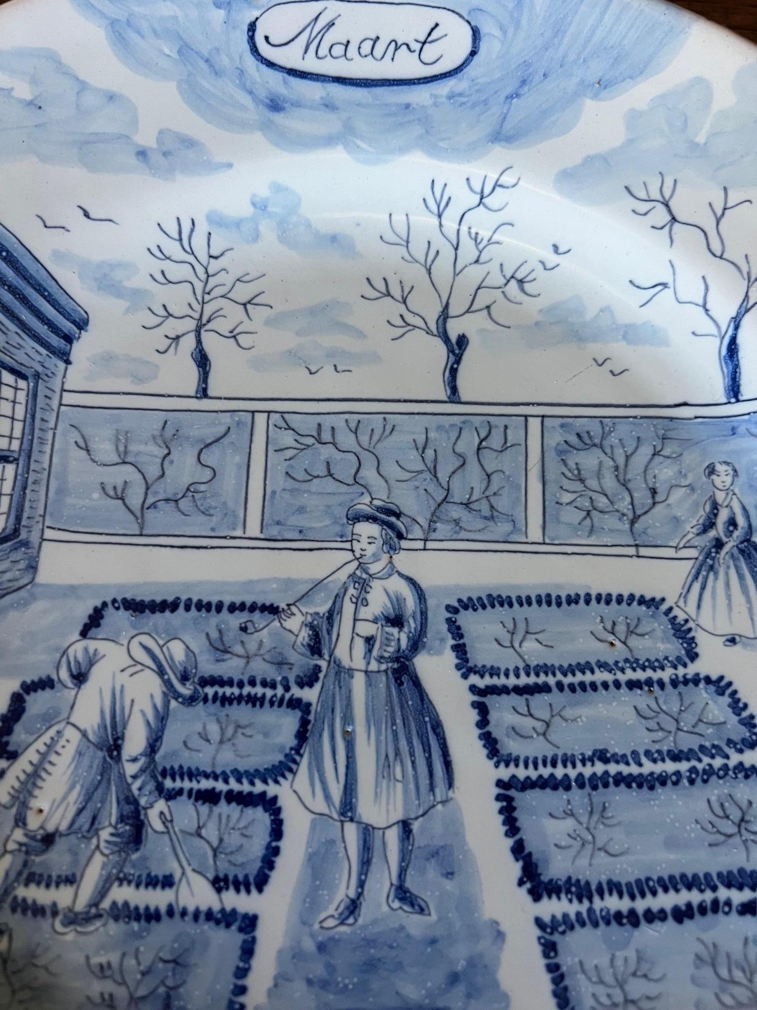 18th Century Delft Blue & White Month Plates, Complete Set of 12 5