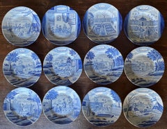 Platos de Delft del siglo XVIII, azules y blancos, juego completo de 12
